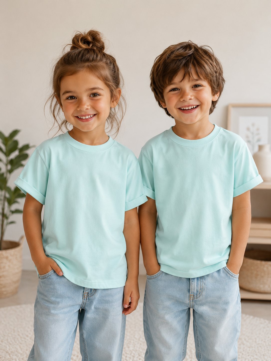 2-10 Yaş Turkuaz Oversize Basic Tişört