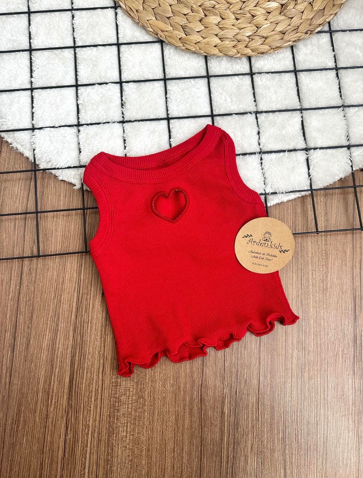 2-7 Yaş Kırmızı Kalpli Crop Top