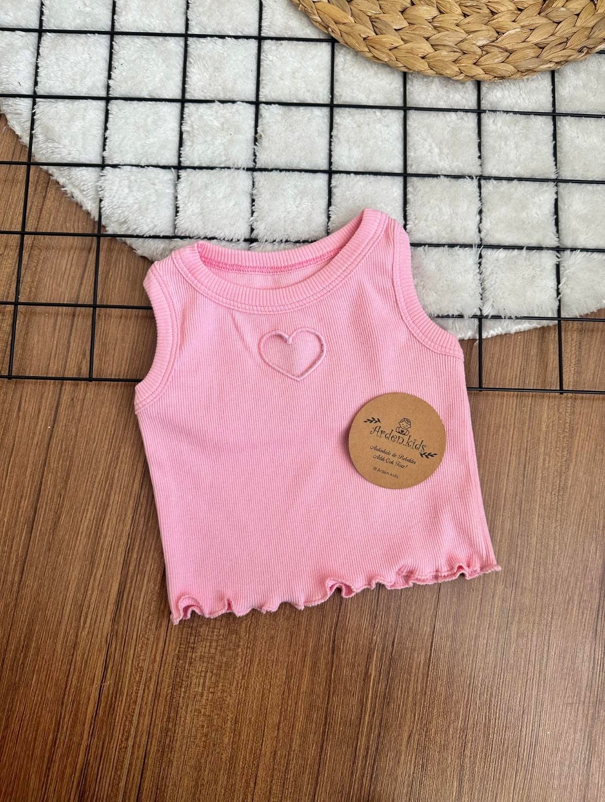 2-7 Yaş Pudra Kalpli Crop Top