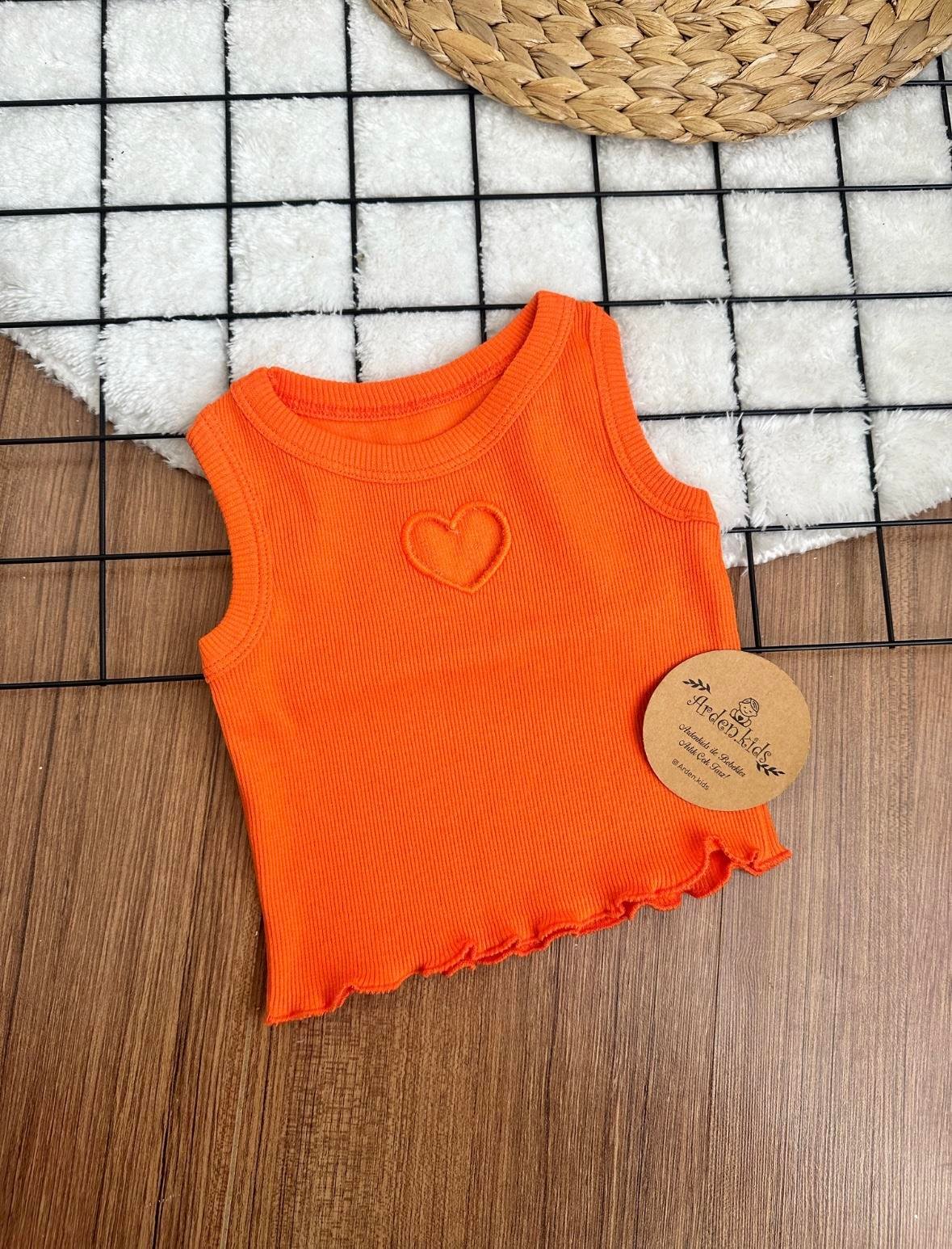 2-7 Yaş Turuncu Kalpli Crop Top