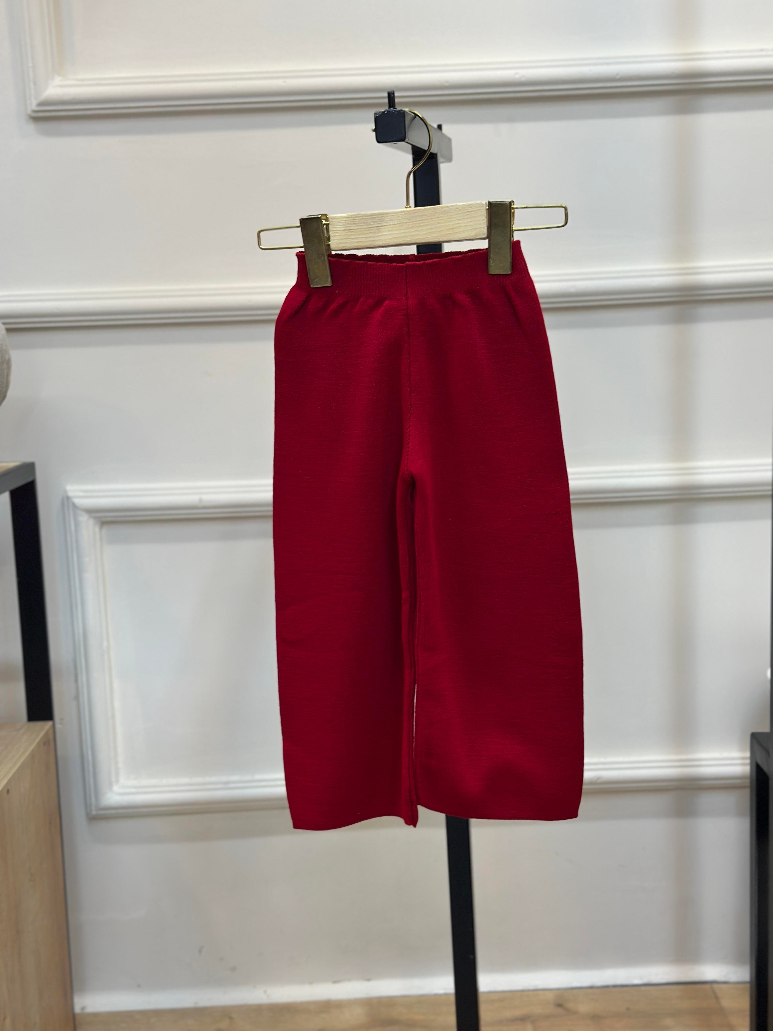 2-8 Yaş Kırmızı Triko Bol Paça Pantolon