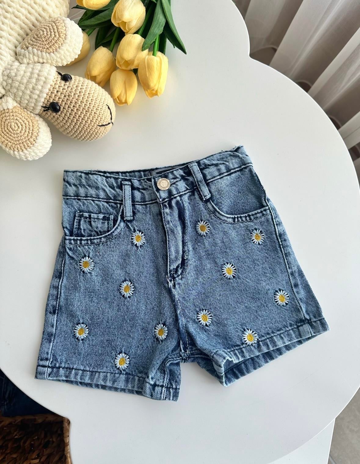 3-8 Yaş Papatya Denim Şort