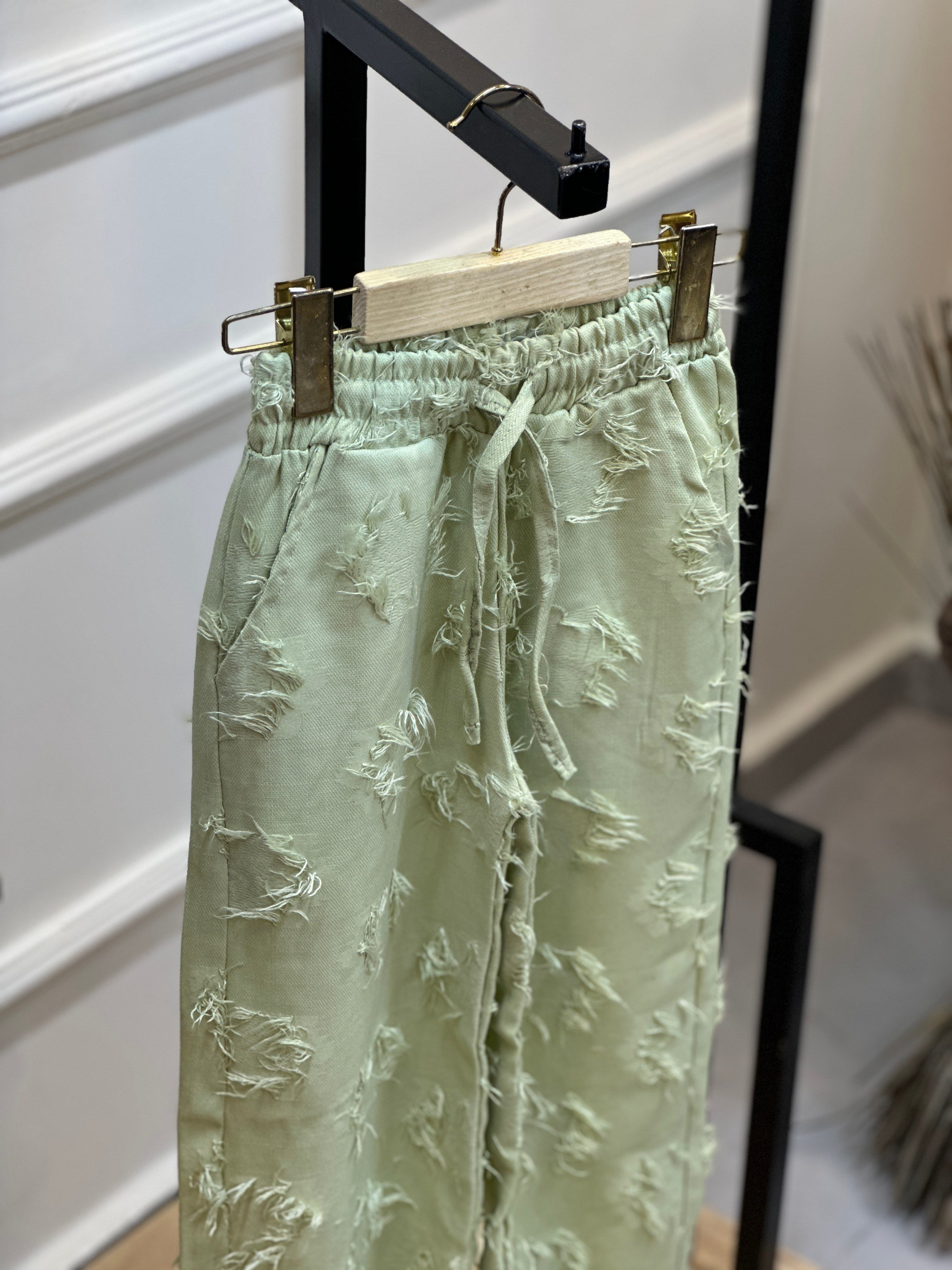 8-12 Yaş Çağla Yeşili Püsküllü Bol Paça Pantolon