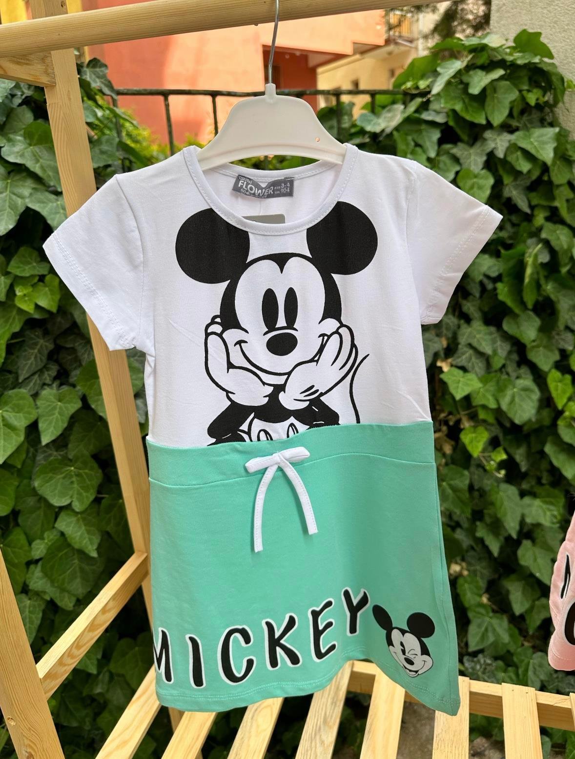 Yeşil Mickey Baskılı Tunik