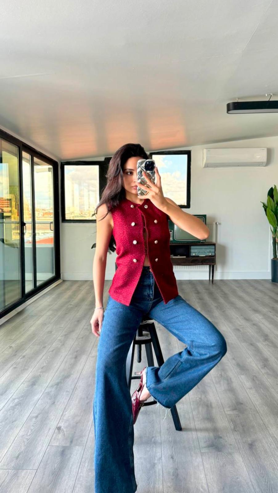 CHANEL FABRIC YELEK BORDO