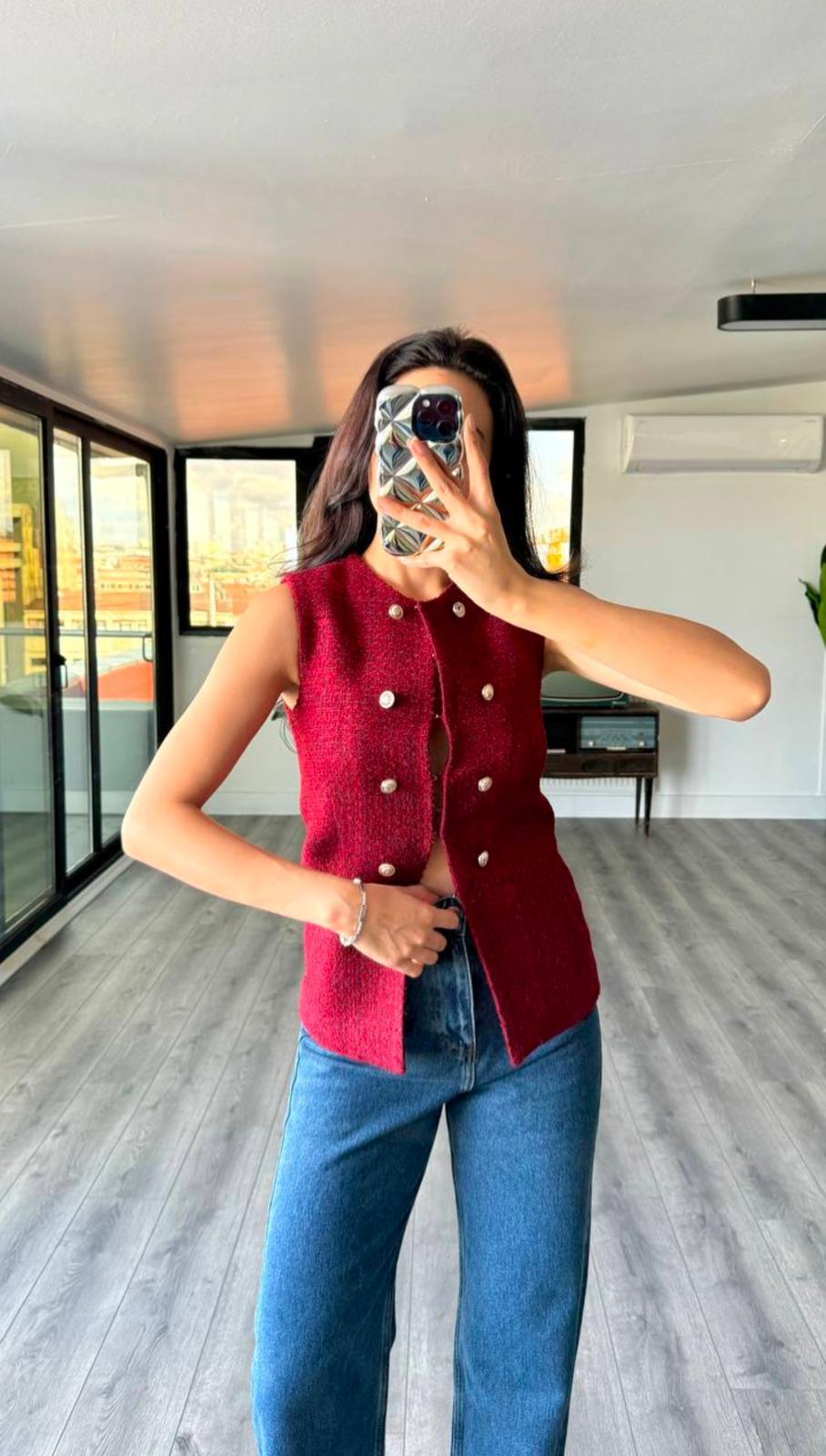 CHANEL FABRIC YELEK BORDO