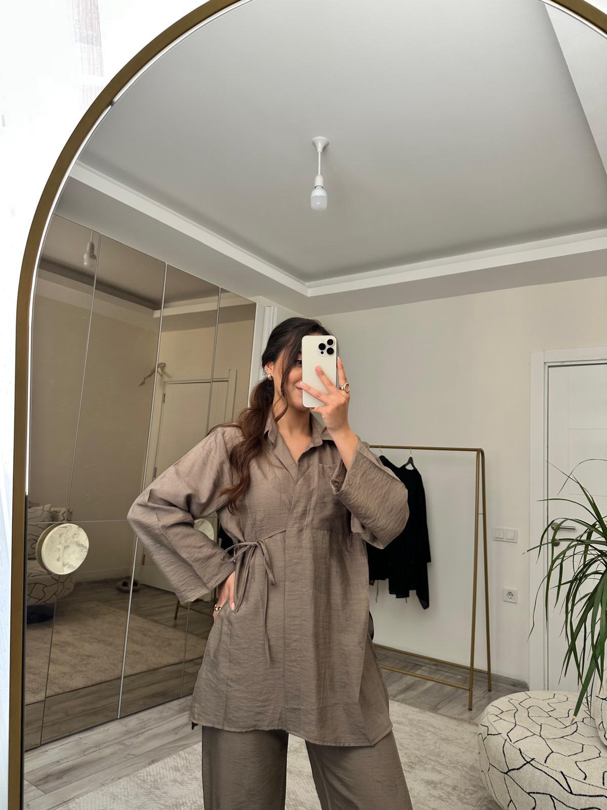 KİMONO YANDAN BAĞLAMALI TENSEL TAKIM HAKİ