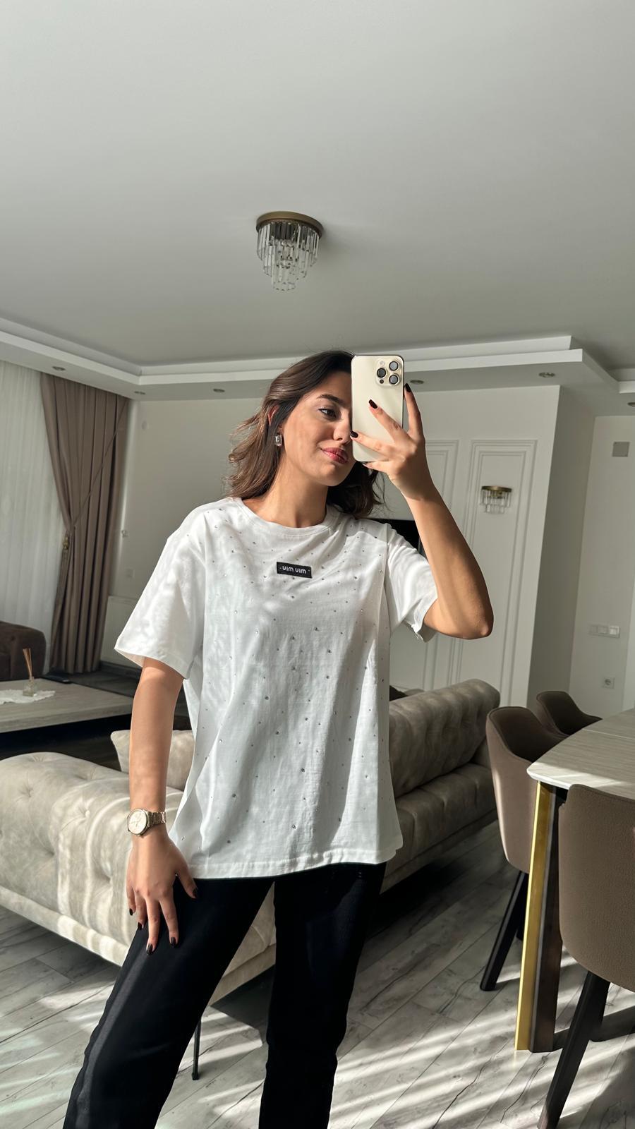 MIU TAŞLI PREMIUM BEYAZ TSHIRT