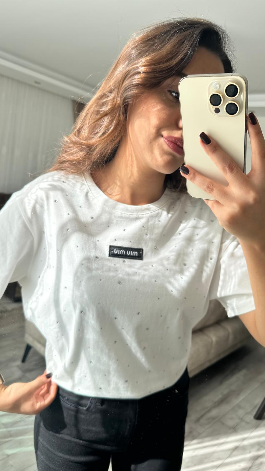 MIU TAŞLI PREMIUM BEYAZ TSHIRT