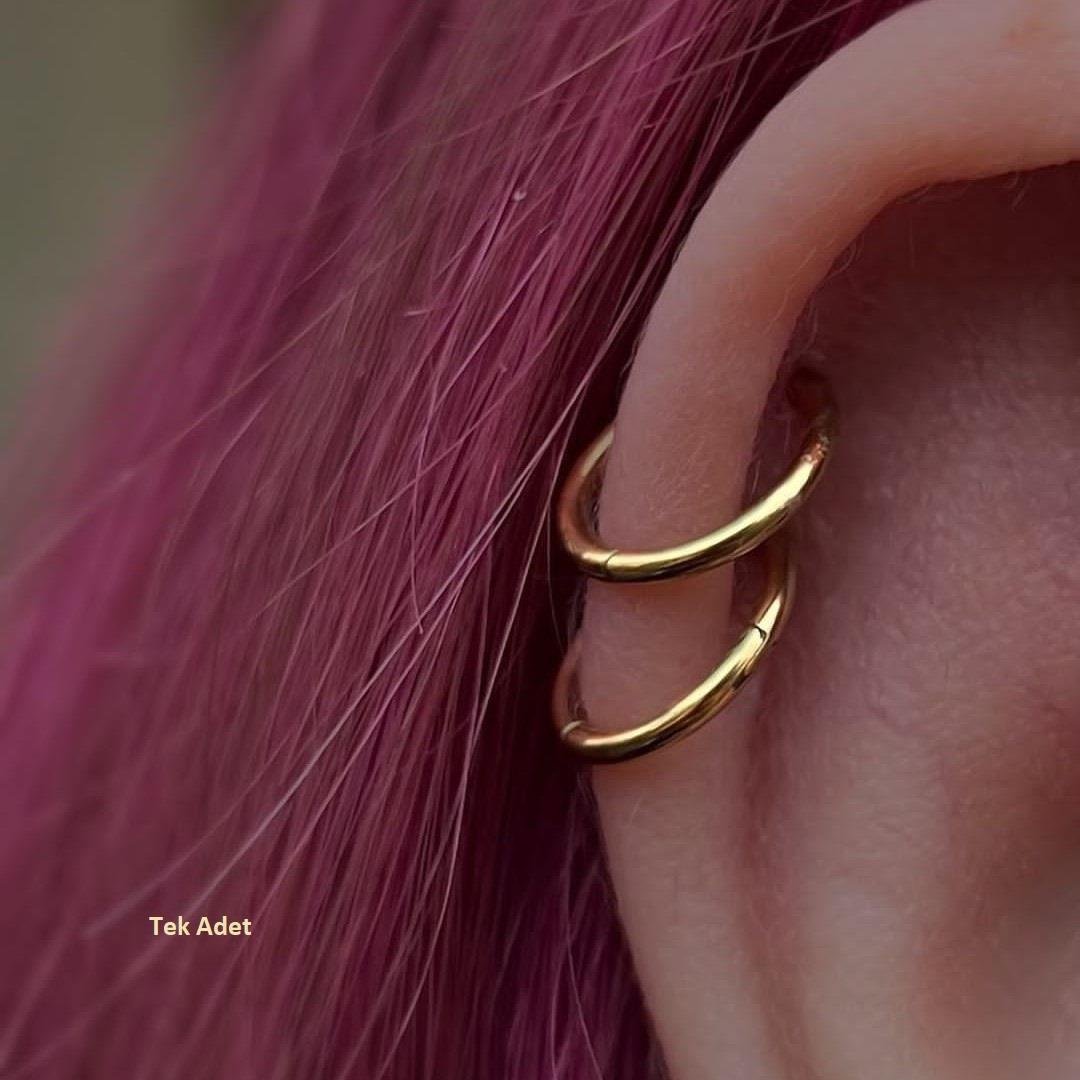 10 mm Gold Cerrahi Çelik Düz Halka Helix Piercing Lob Kıkırdak Rook Daith Conch