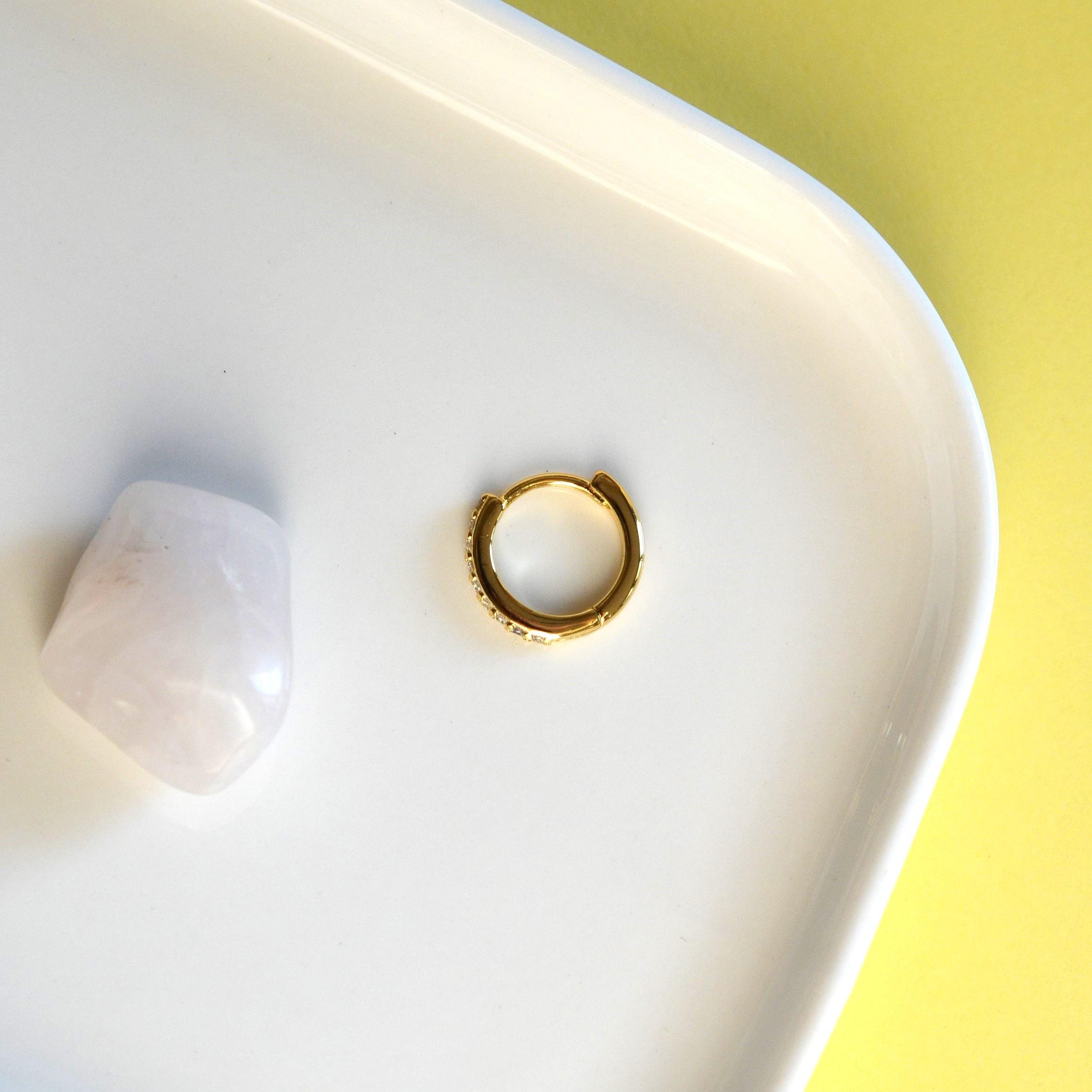 10 mm Gold Renk Taşlı Halka Piercing Helix Lob Conch Kıkırdak