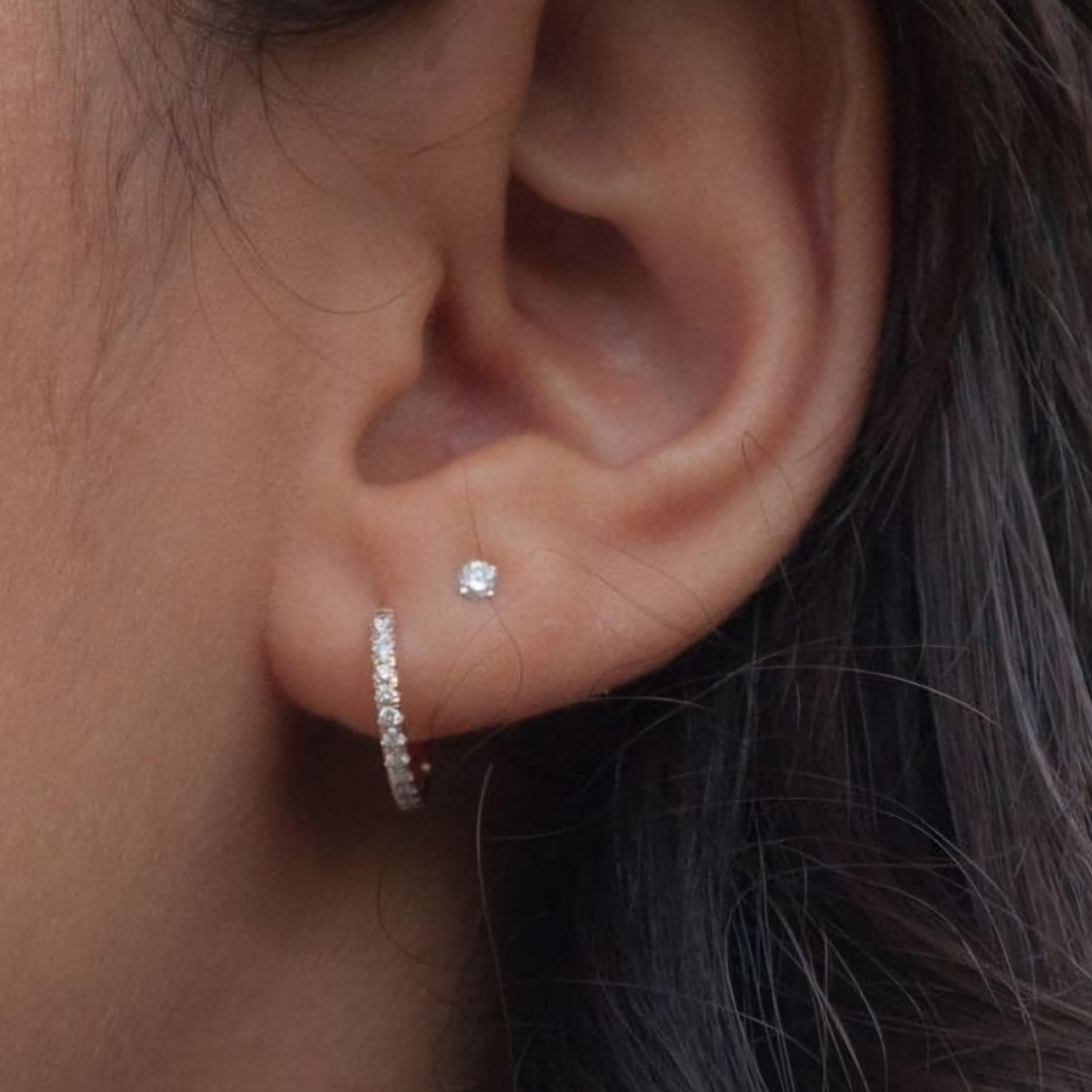 10 mm Gold Renk Taşlı Halka Piercing Helix Lob Conch Kıkırdak