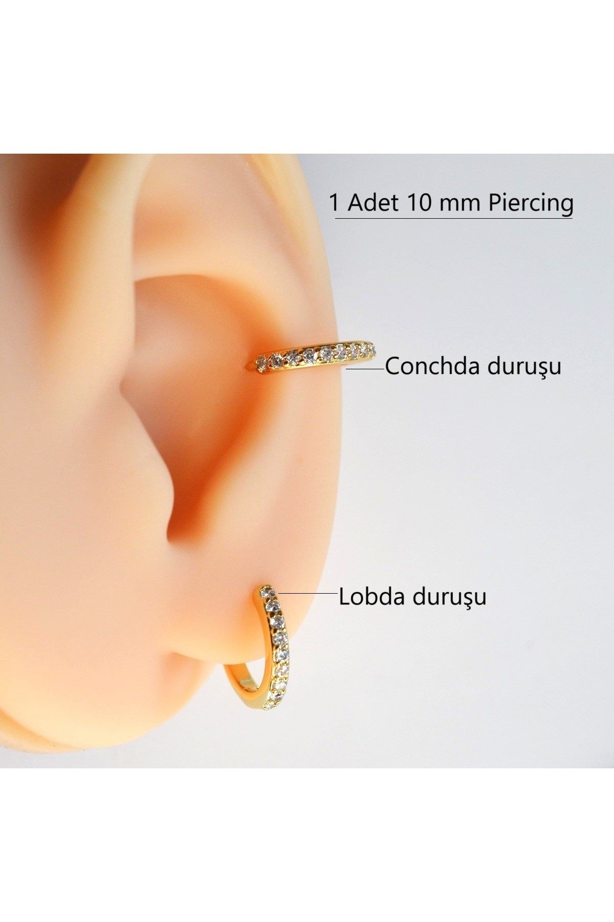 10 mm Gold Renk Taşlı Halka Piercing Helix Lob Conch Kıkırdak