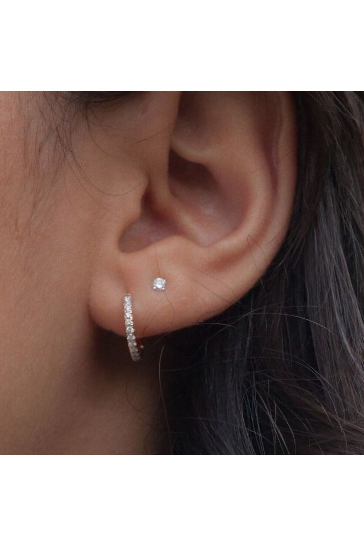10 mm Gold Renk Taşlı Halka Piercing Helix Lob Conch Kıkırdak