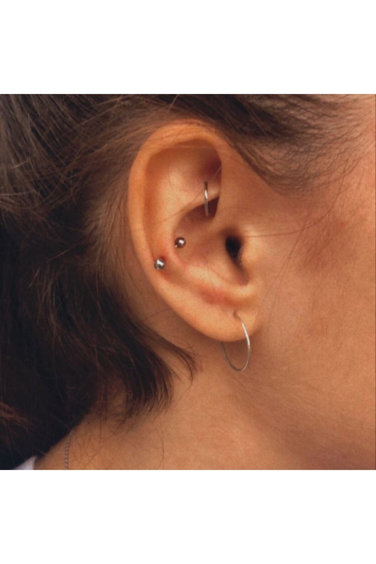 10 mm Silver Cerrahi Çelik Düz Halka Helix Piercing Lob Kıkırdak Rook Daith Conch
