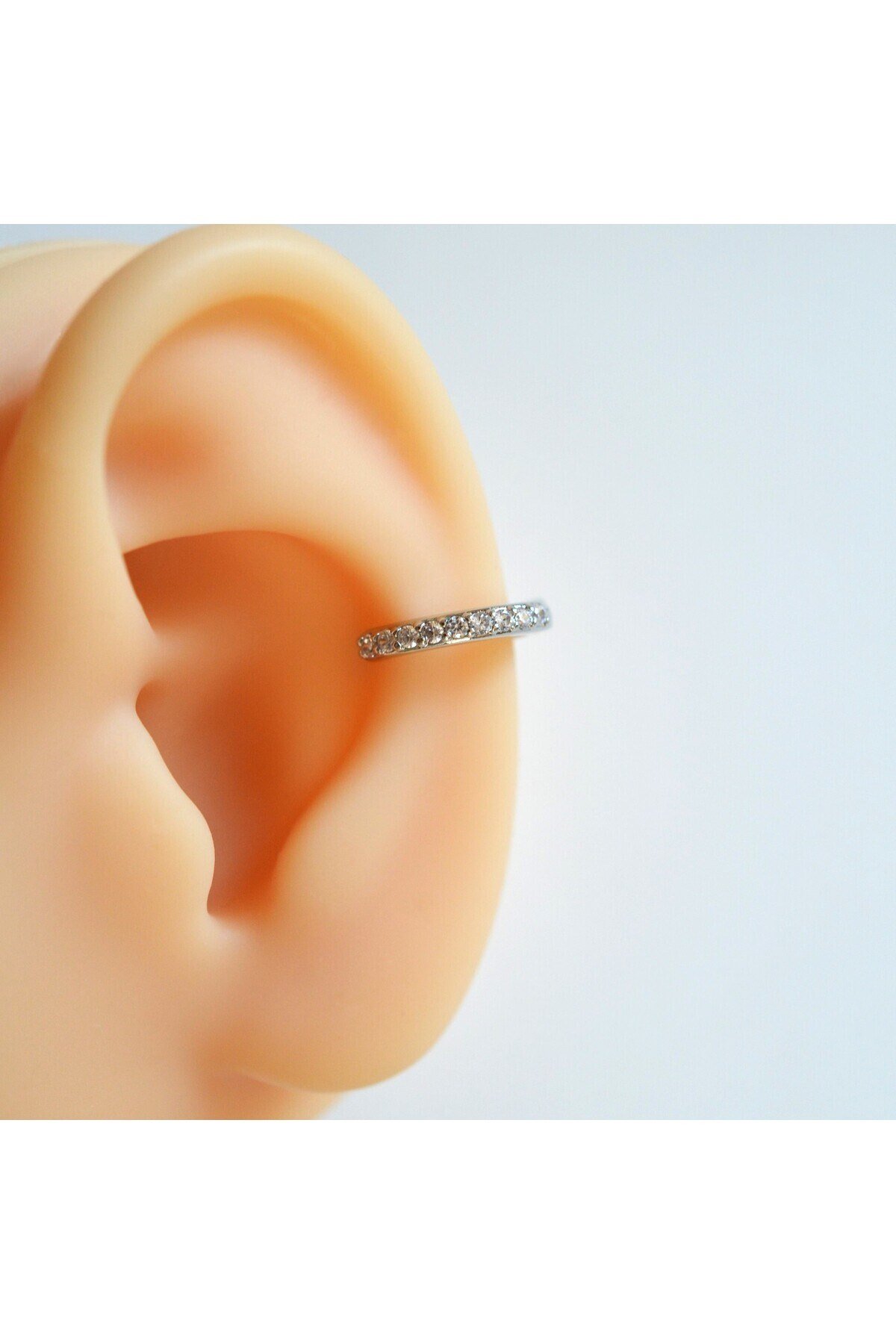 10 mm Silver Renk Taşlı Halka Piercing Helix Lob Conch Kıkırdak