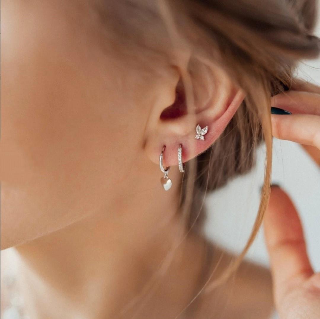 10 mm Silver Renk Taşlı Halka Piercing Helix Lob Conch Kıkırdak