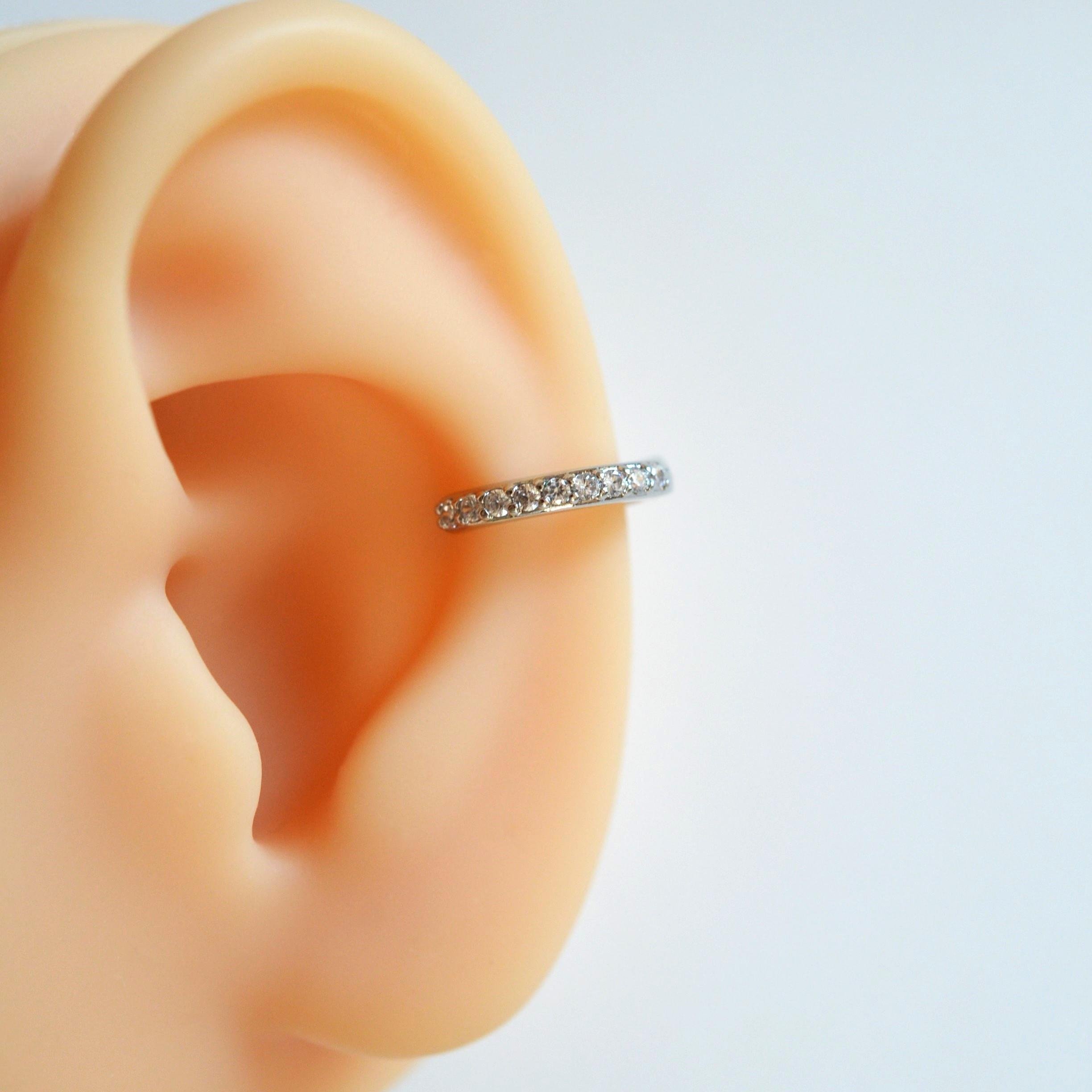 10 mm Silver Renk Taşlı Halka Piercing Helix Lob Conch Kıkırdak