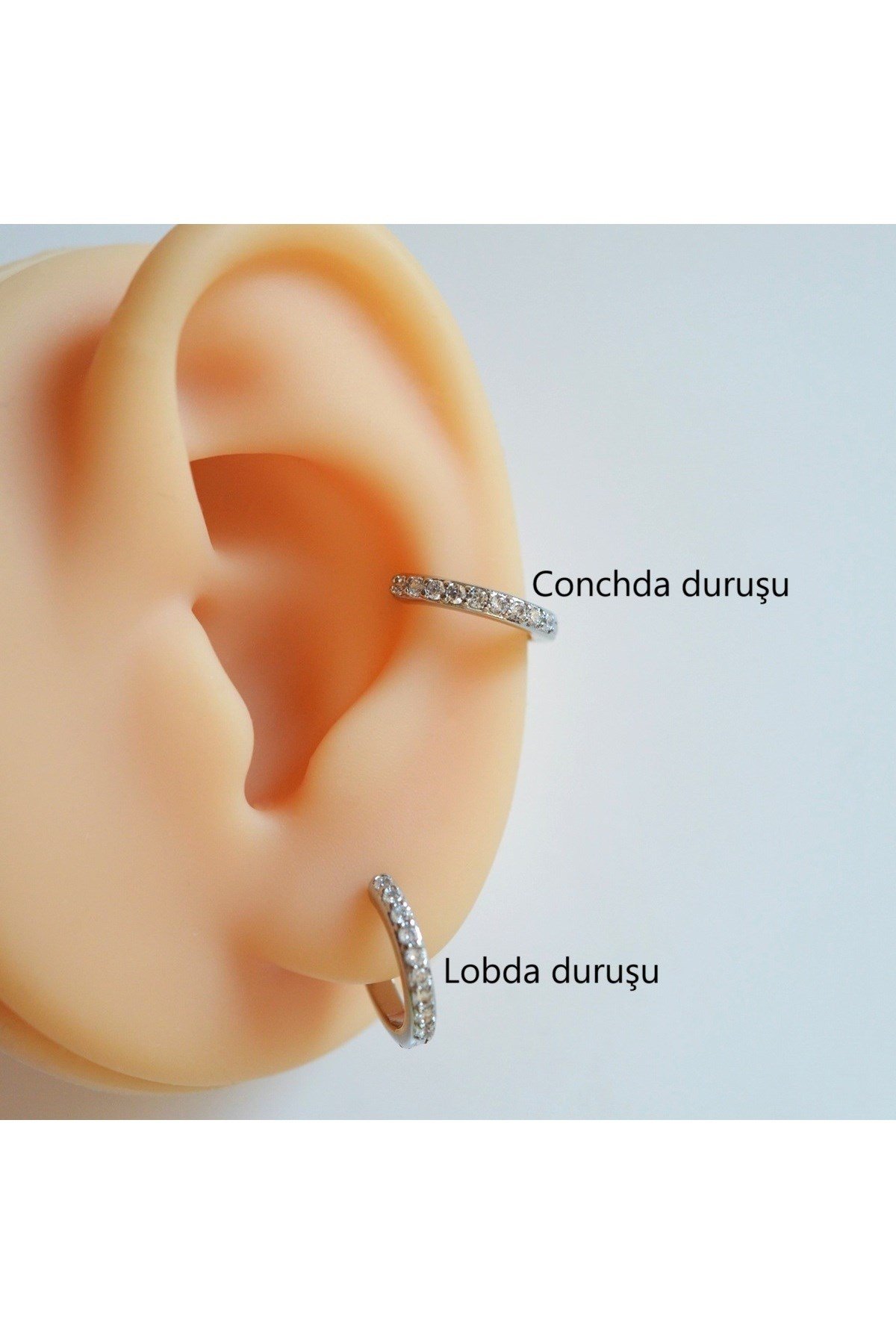 10 mm Silver Renk Taşlı Halka Piercing Helix Lob Conch Kıkırdak