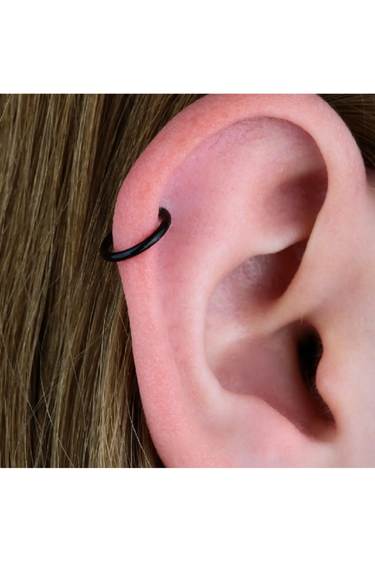 10 mm Siyah Cerrahi Çelik Düz Halka Helix Piercing Lob Kıkırdak Rook Daith Conch