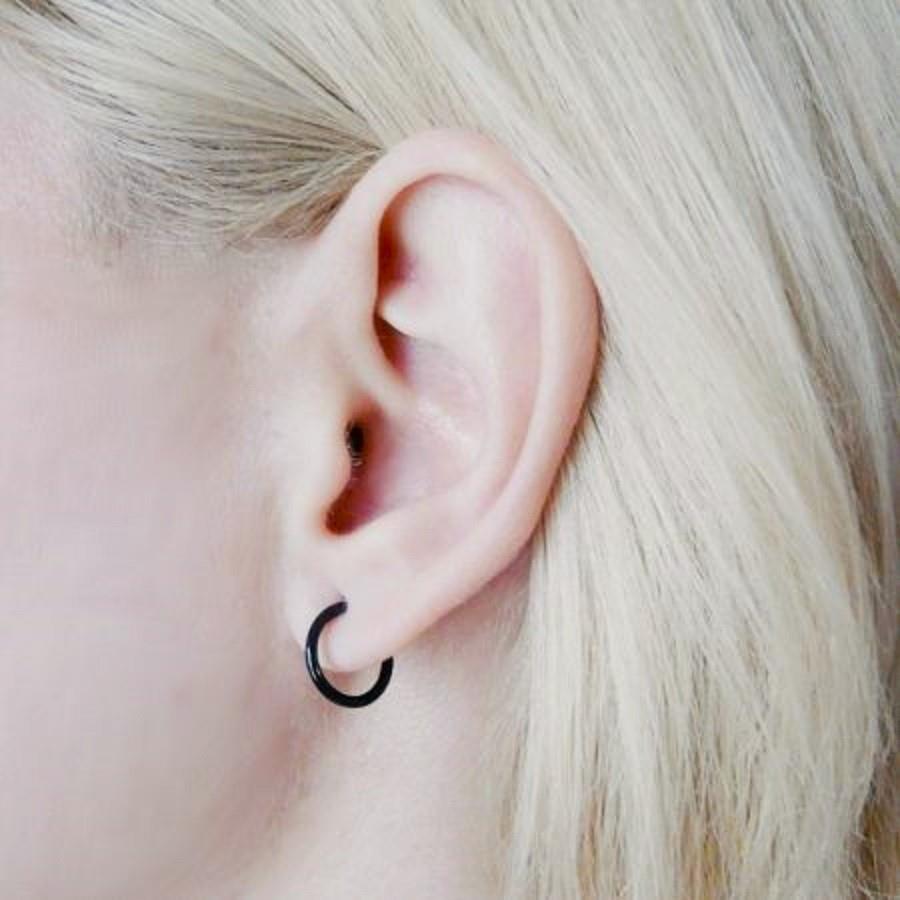 10 mm Siyah Cerrahi Çelik Düz Halka Helix Piercing Lob Kıkırdak Rook Daith Conch