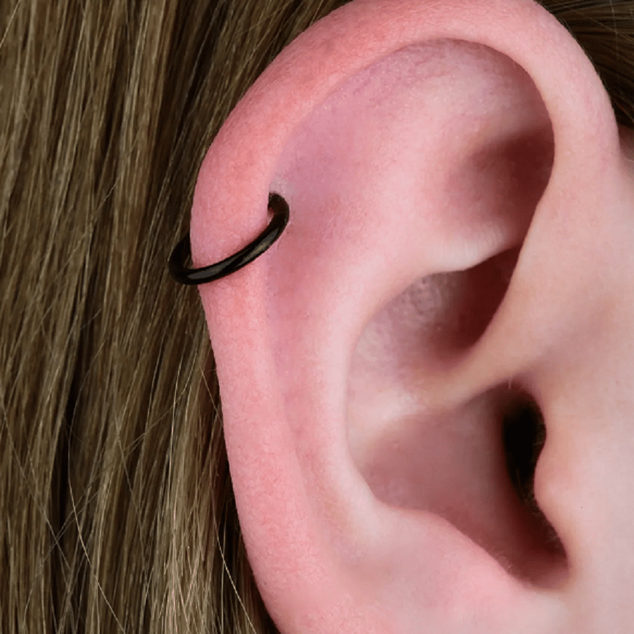 10 mm Siyah Cerrahi Çelik Düz Halka Helix Piercing Lob Kıkırdak Rook Daith Conch