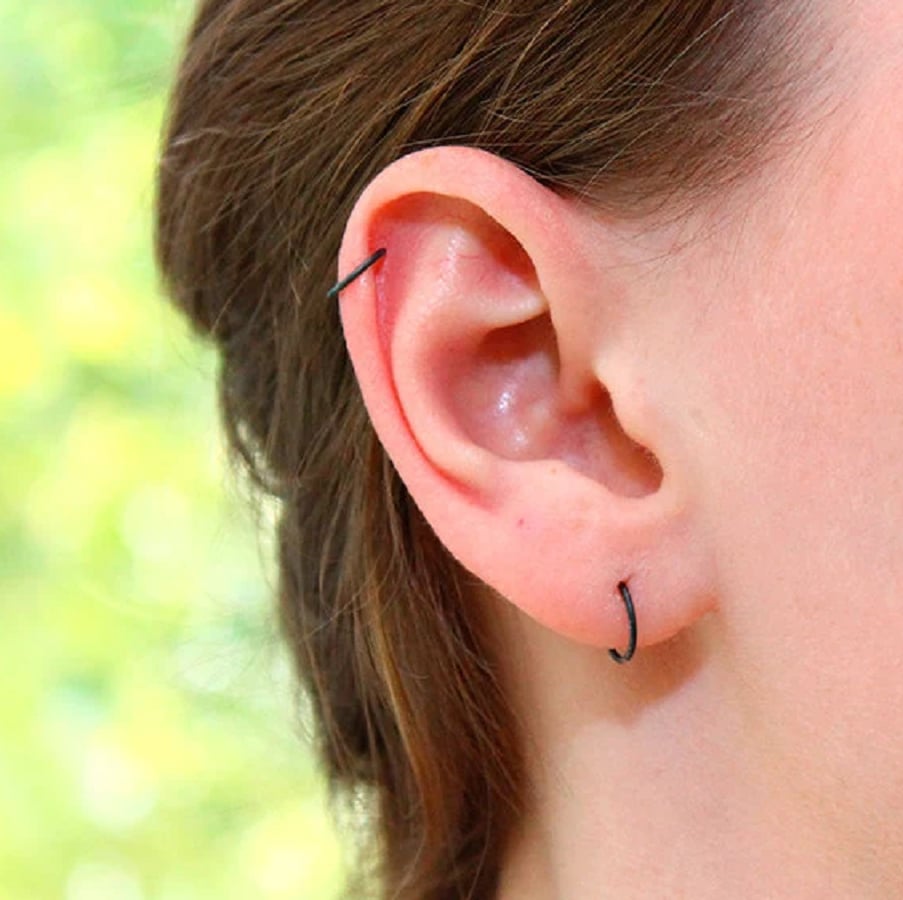 10 mm Siyah Cerrahi Çelik Düz Halka Helix Piercing Lob Kıkırdak Rook Daith Conch