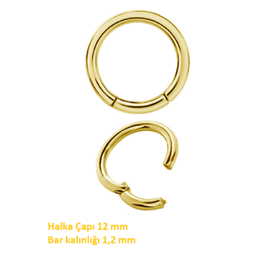 12 mm Gold Cerrahi Çelik Düz Halka Helix Piercing Lob Kıkırdak Rook Daith Conch