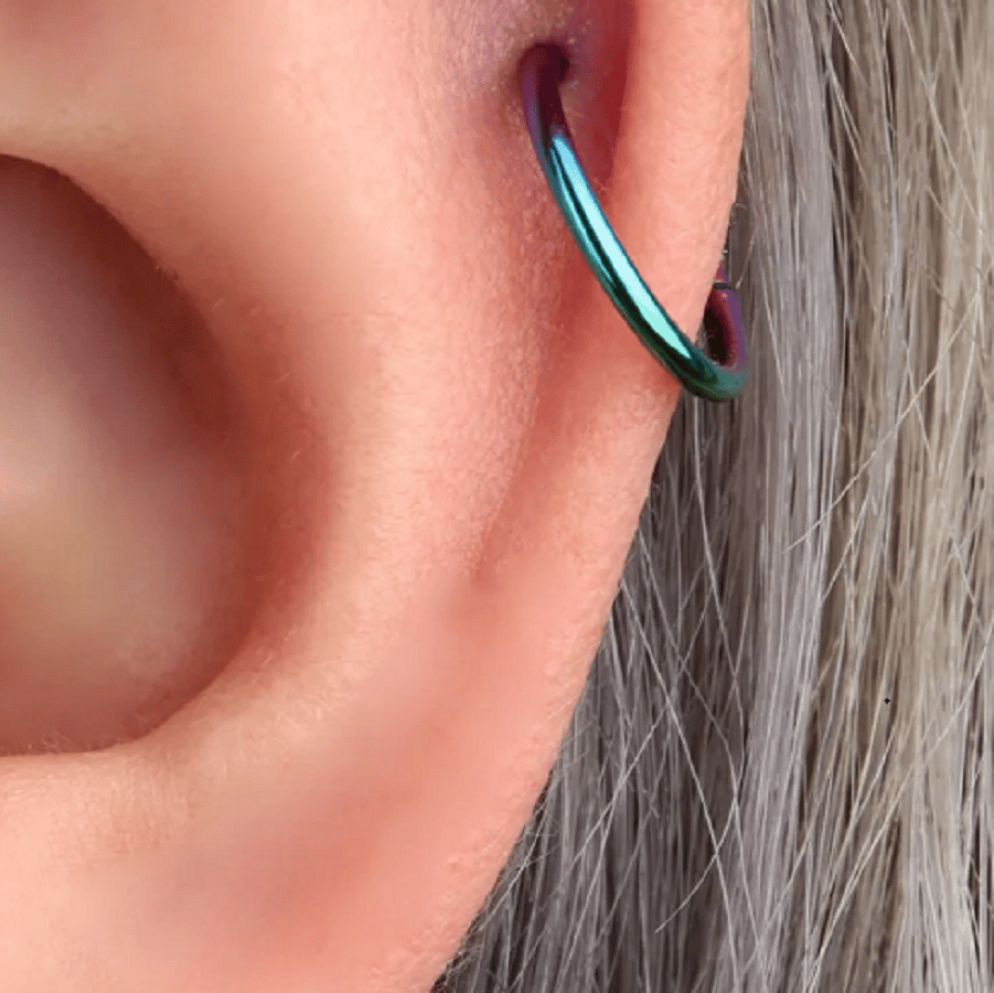 12 mm Hologram Cerrahi Çelik Düz Halka Helix Piercing Lob Kıkırdak Rook Daith Conch