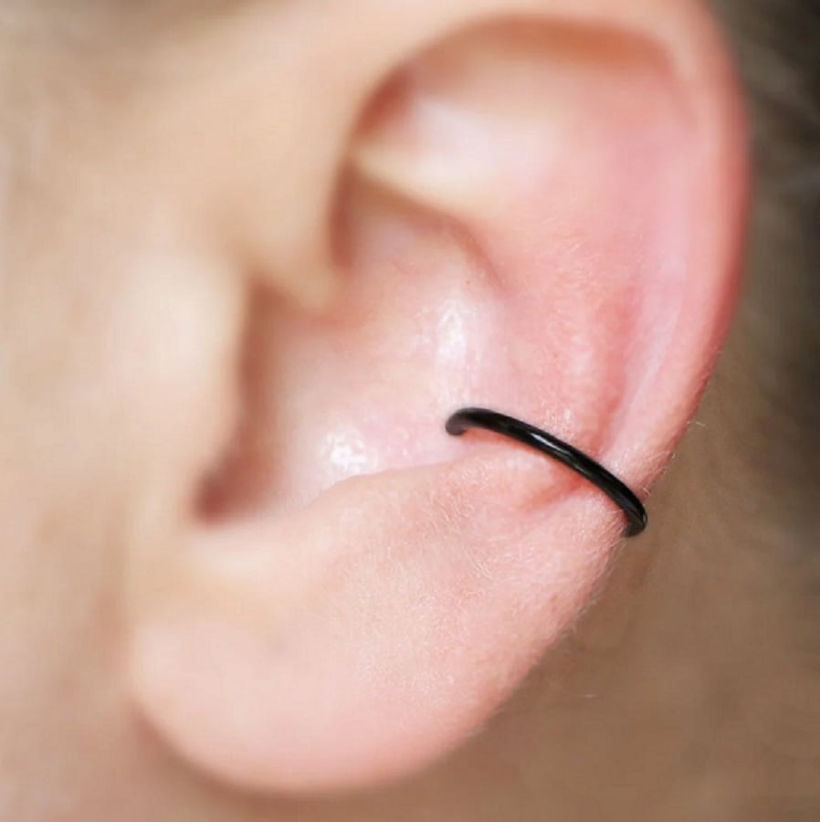 12 mm Siyah Cerrahi Çelik Düz Halka Helix Piercing Lob Kıkırdak Rook Daith Conch