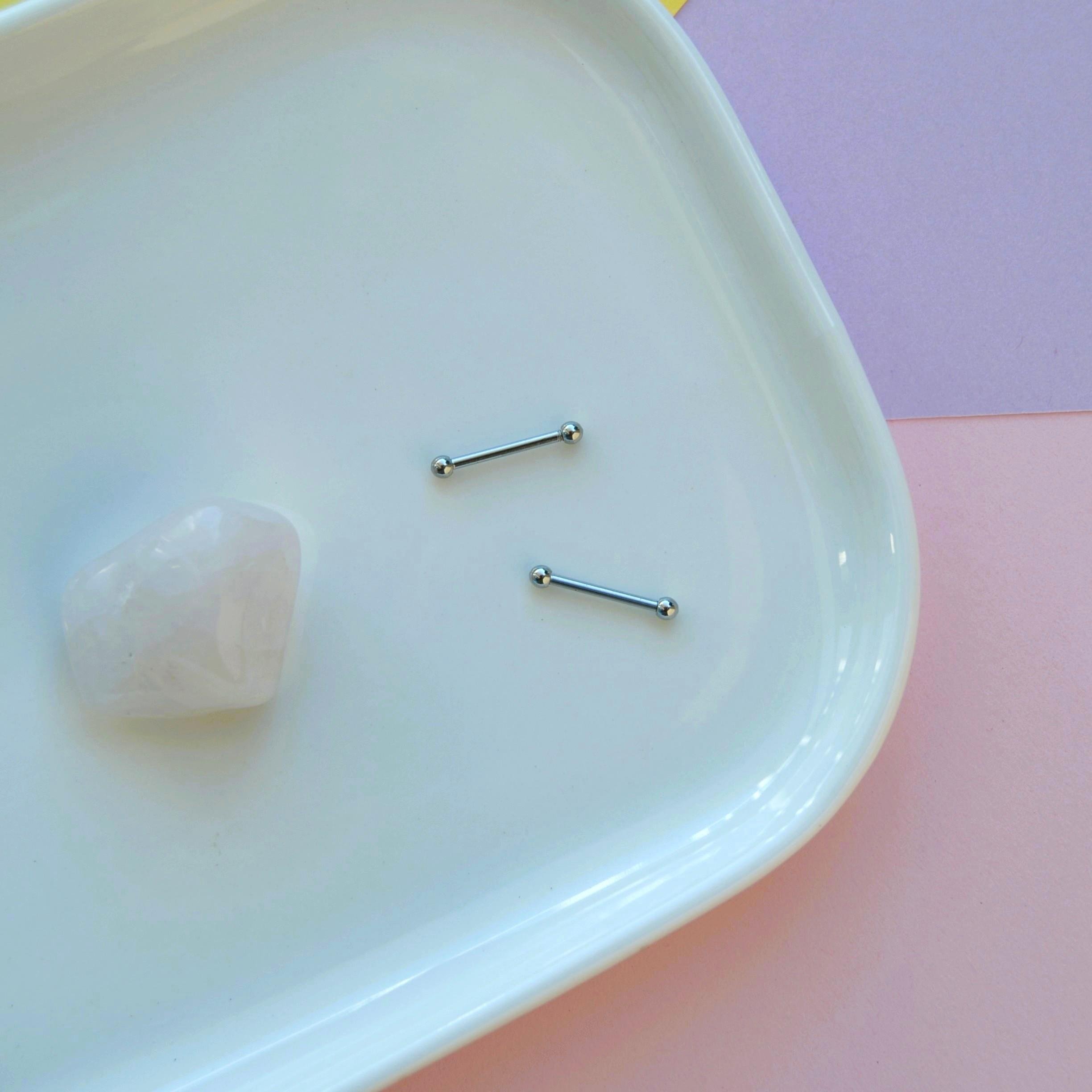 2 Adet 316L Çelik Mini Toplu Nipple, Kulak ve Dil Piercing – 10 mm, Çift Taraflı