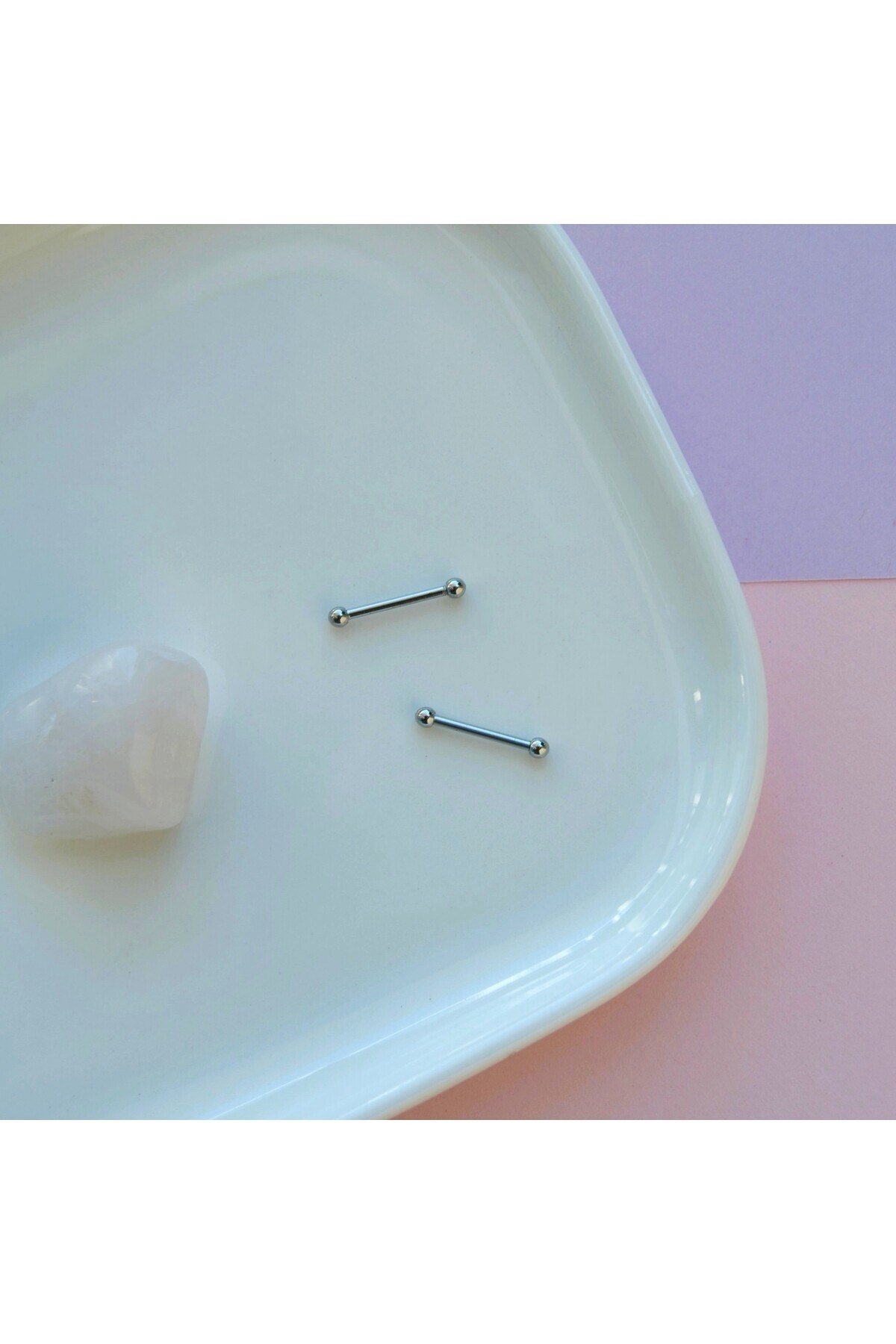 2 Adet 316L Çelik Mini Toplu Nipple, Kulak ve Dil Piercing – 10 mm, Çift Taraflı