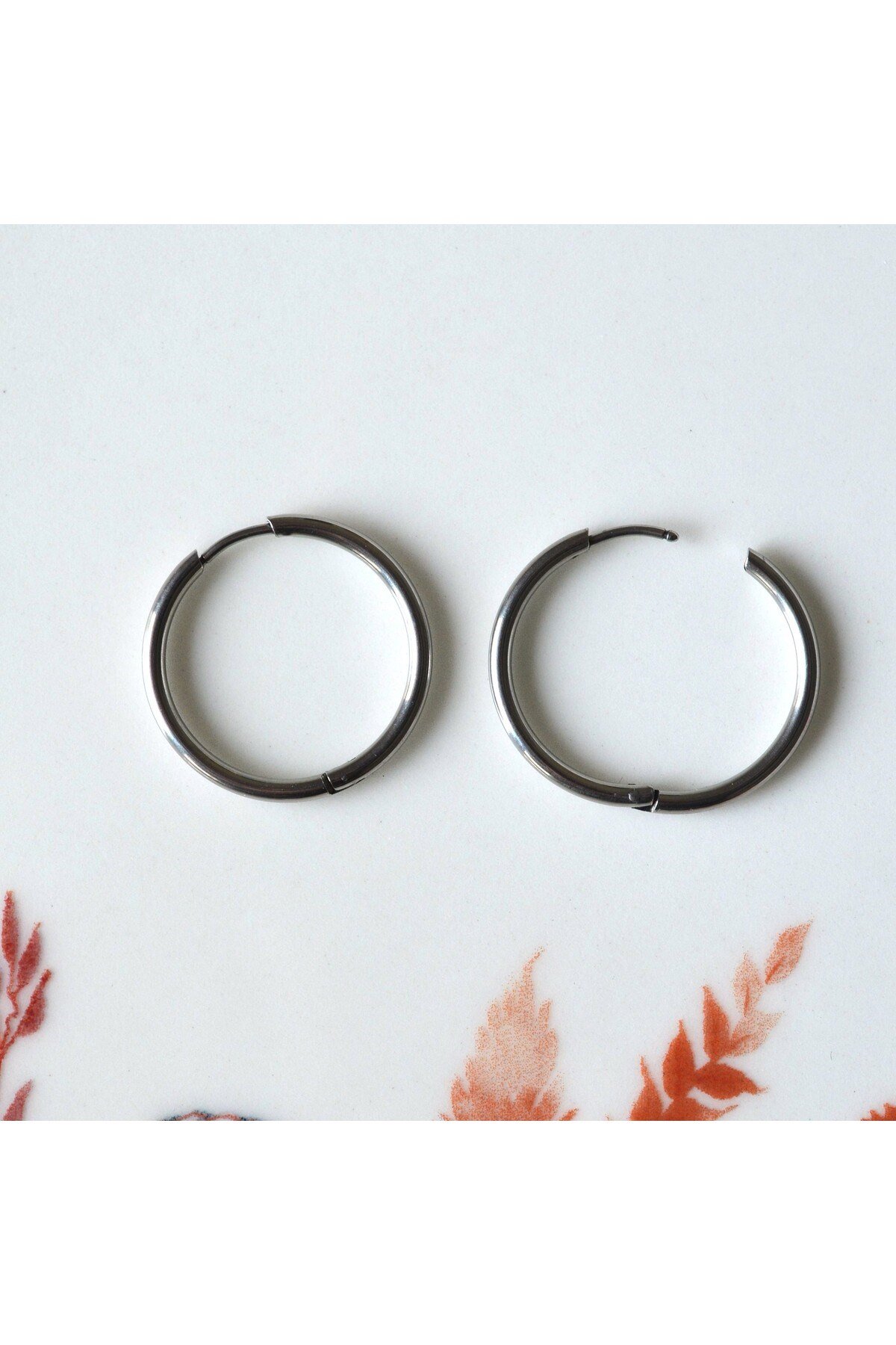 20 mm Cerrahi Çelik Düz Çelik Halka Küpe Gümüş Renkli