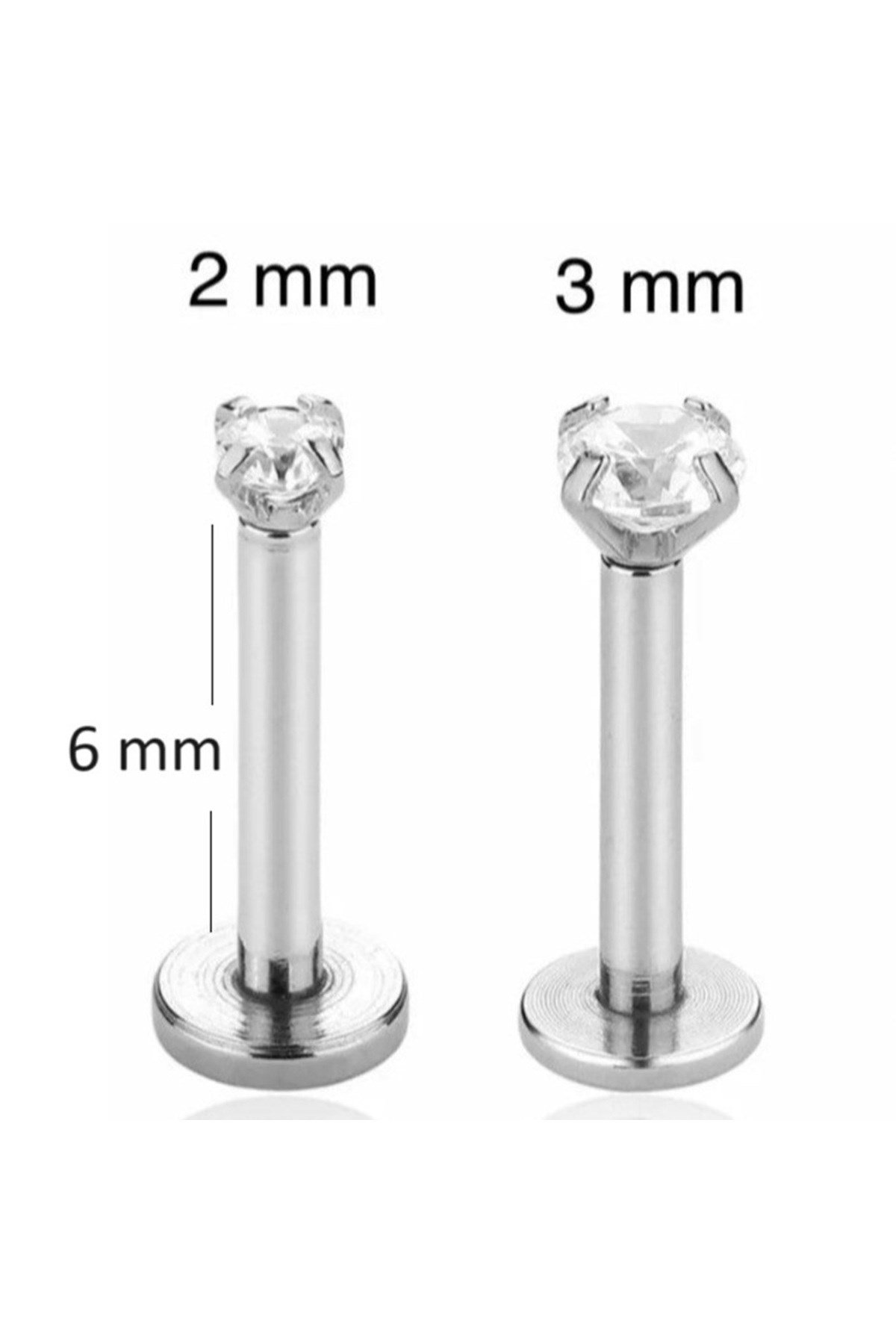 3 MM Tektaş Cerrahi Çelik Piercing Tragus Helix Kıkırdak Conch Gümüş Renk 6 Mm