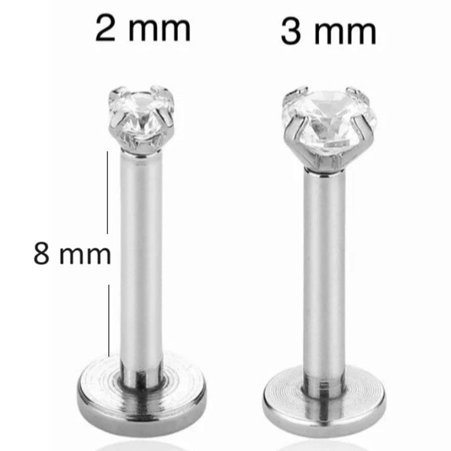 3 MM Tektaş Cerrahi Çelik Piercing Tragus Helix Kıkırdak Conch Gümüş Renk 8 Mm