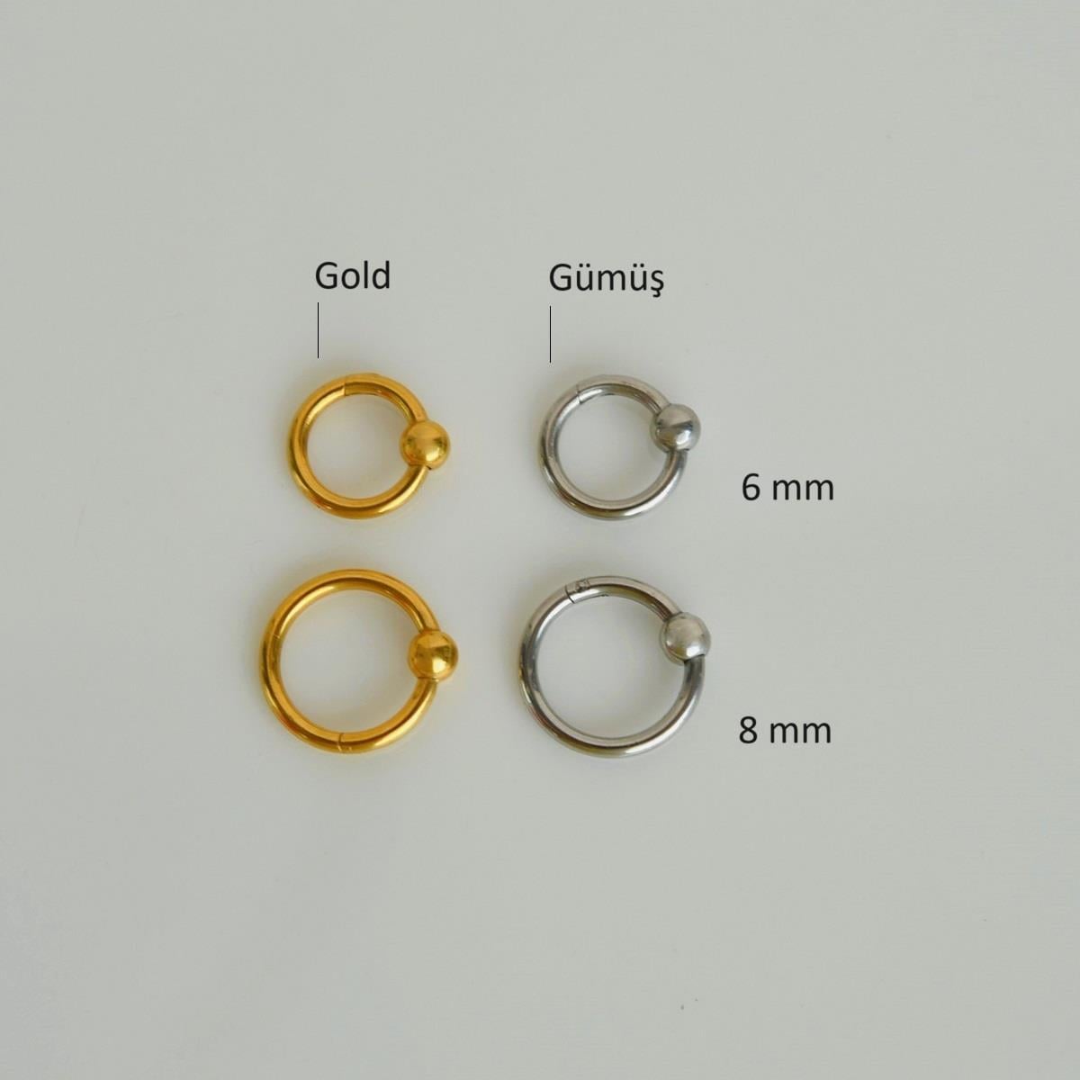 316 L Çelik Küçük Topçuklu Düz Halka Göbek Piercingi 8 mm Gold Renk