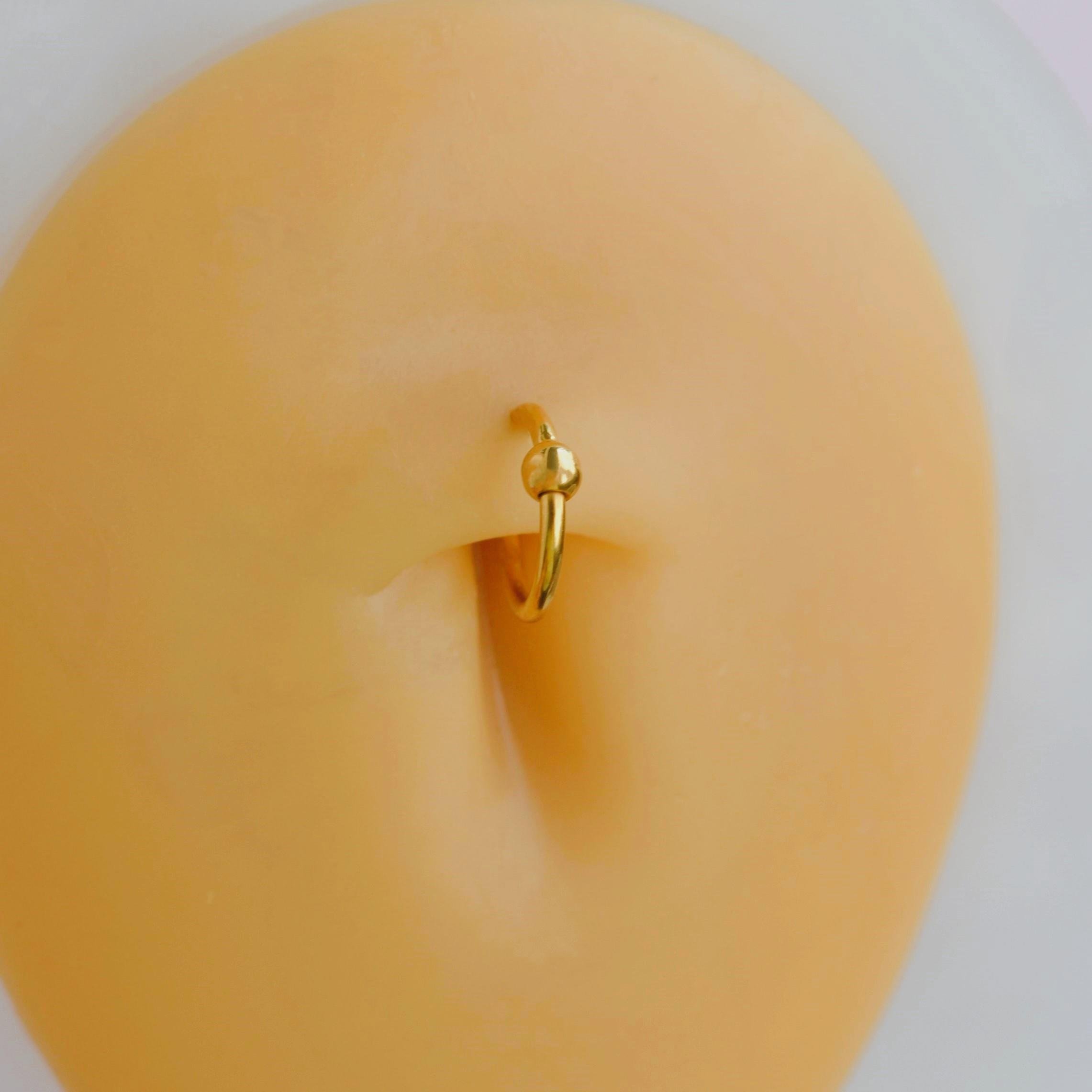 316 L Çelik Küçük Topçuklu Düz Halka Göbek Piercingi 8 mm Gold Renk