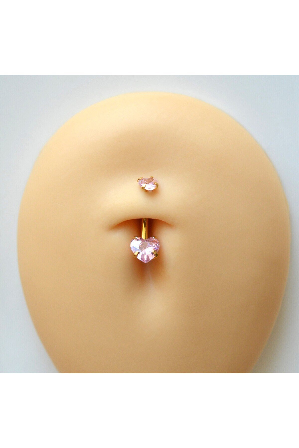 316 L Çelik Zirkon Pembe Taşlı Kalp Göbek Piercingi Taşlı Kalpli Minimal Göbek Piercingi Gold