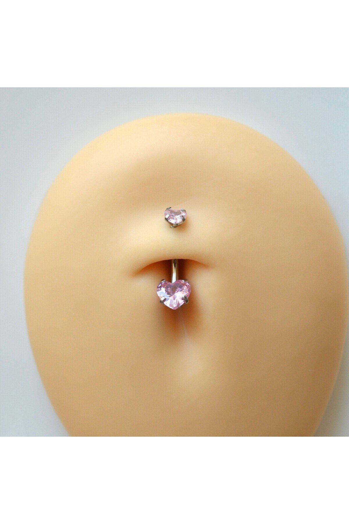 316 L Çelik Zirkon Pembe Taşlı Kalp Göbek Piercingi Taşlı Kalpli Minimal Göbek Piercingi Silver Renk