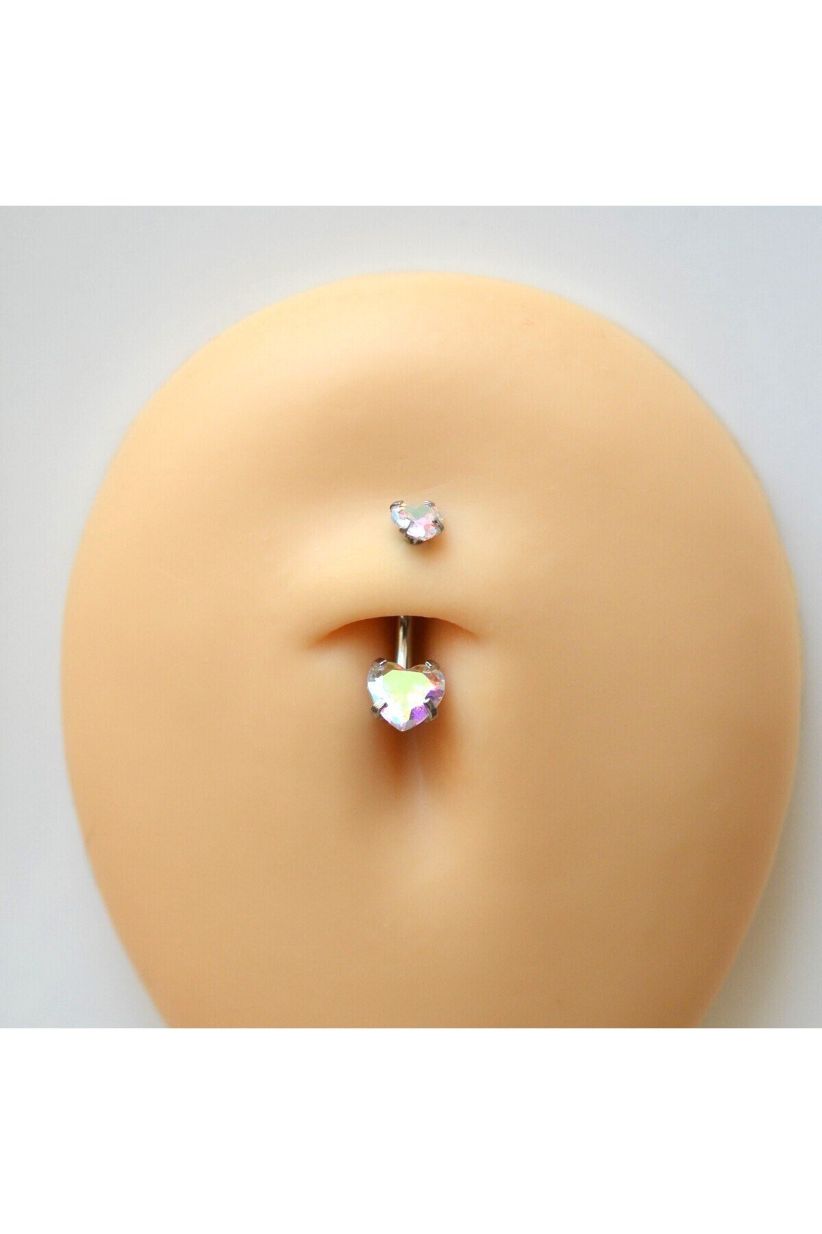 316 L Çelik Zirkon Taşlı Kalp Göbek Piercingi Hologram Taşlı Kalpli Minimal Göbek Piercingi