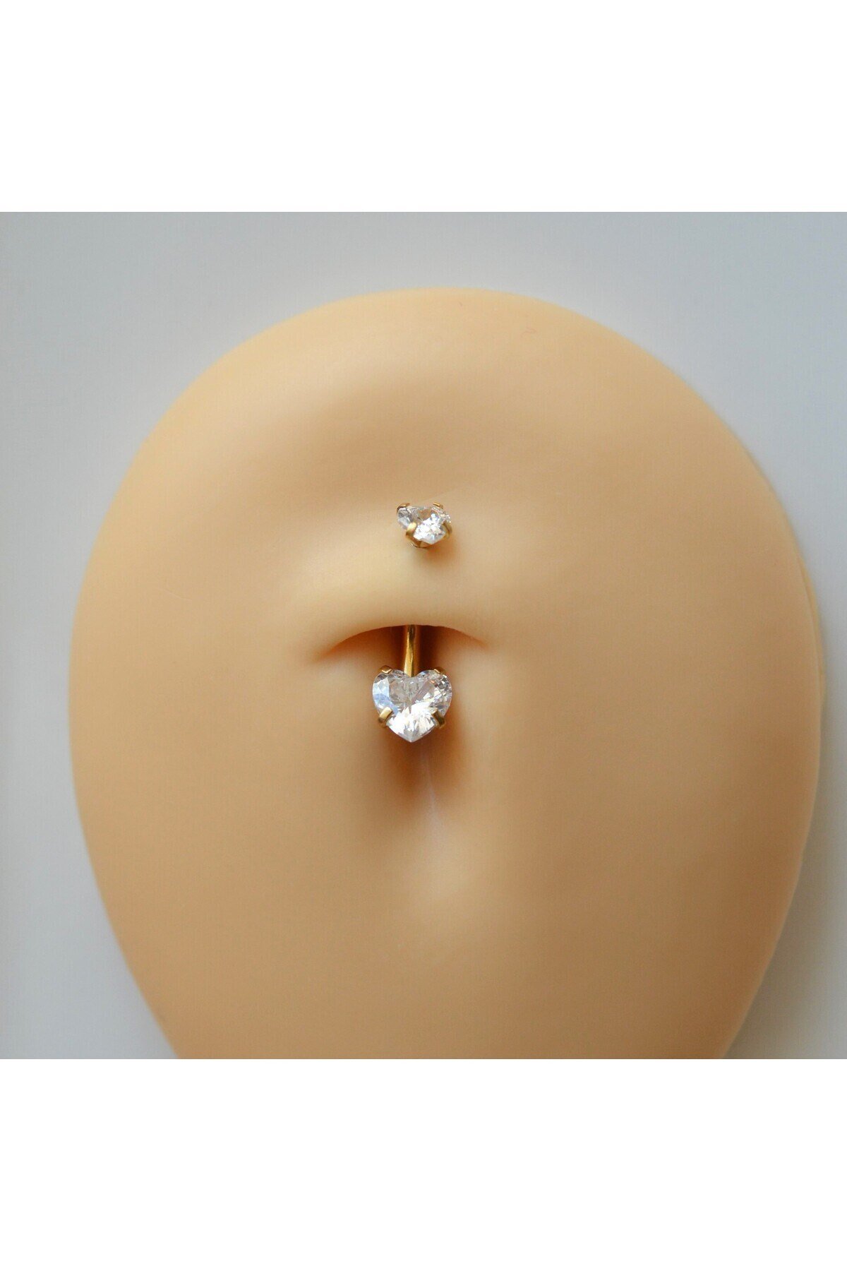 316 L Çelik Zirkon Taşlı Kalp Göbek Piercingi Taşlı Kalpli Minimal Göbek Piercingi Gold
