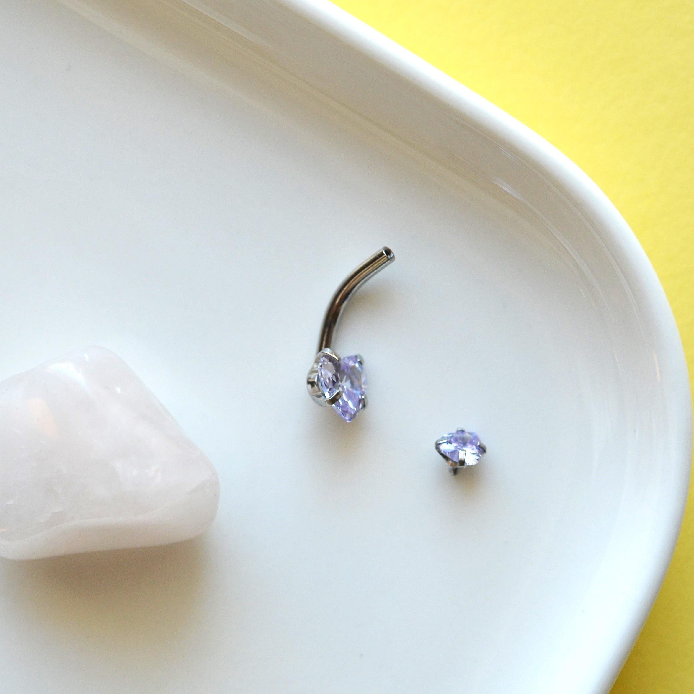 316 L Çelik Zirkon Taşlı Kalp Göbek Piercingi Taşlı Kalpli Göbek Piercingi Silver Renk
