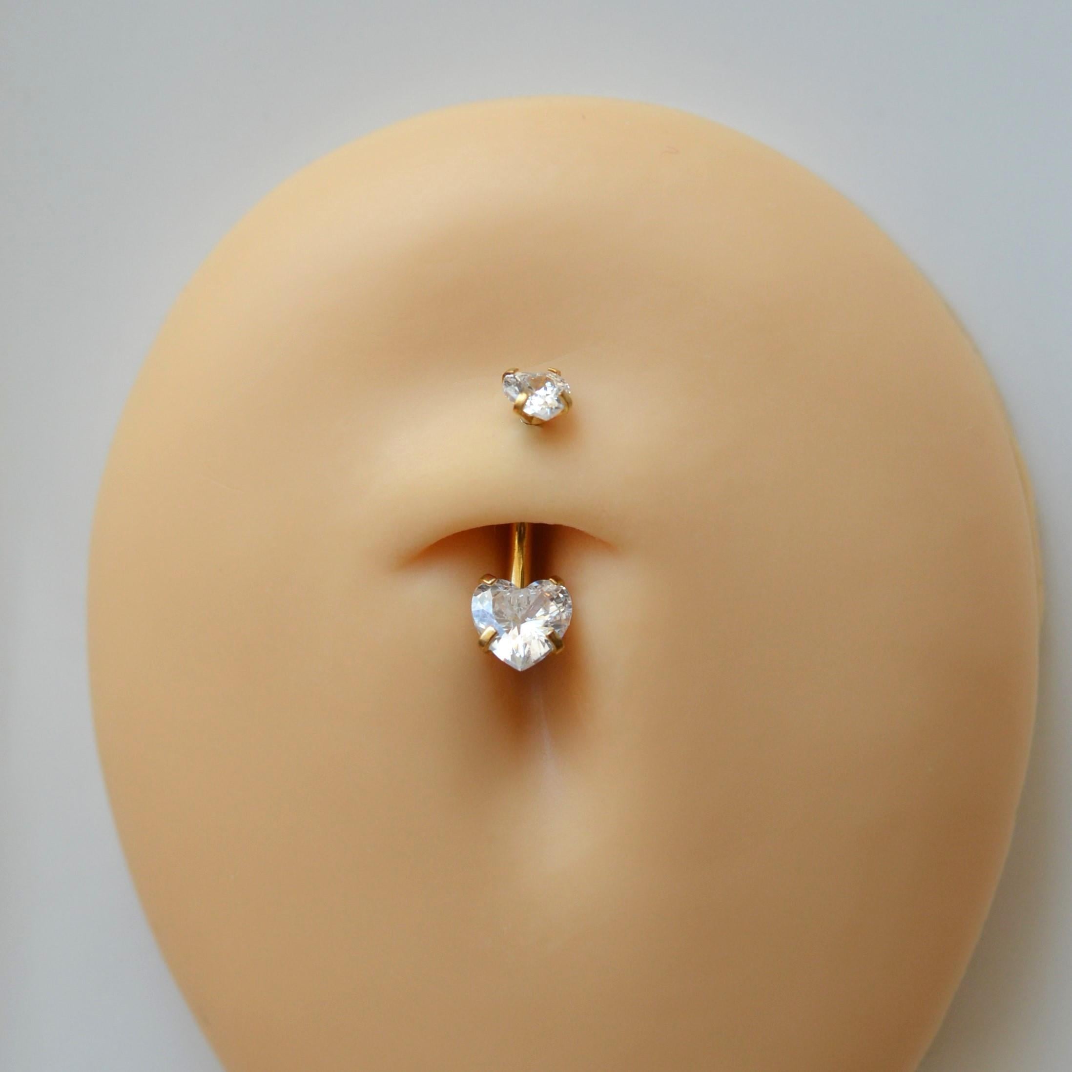 316 L Çelik Zirkon Taşlı Kalp Göbek Piercingi Taşlı Kalpli Minimal Göbek Piercingi Gold