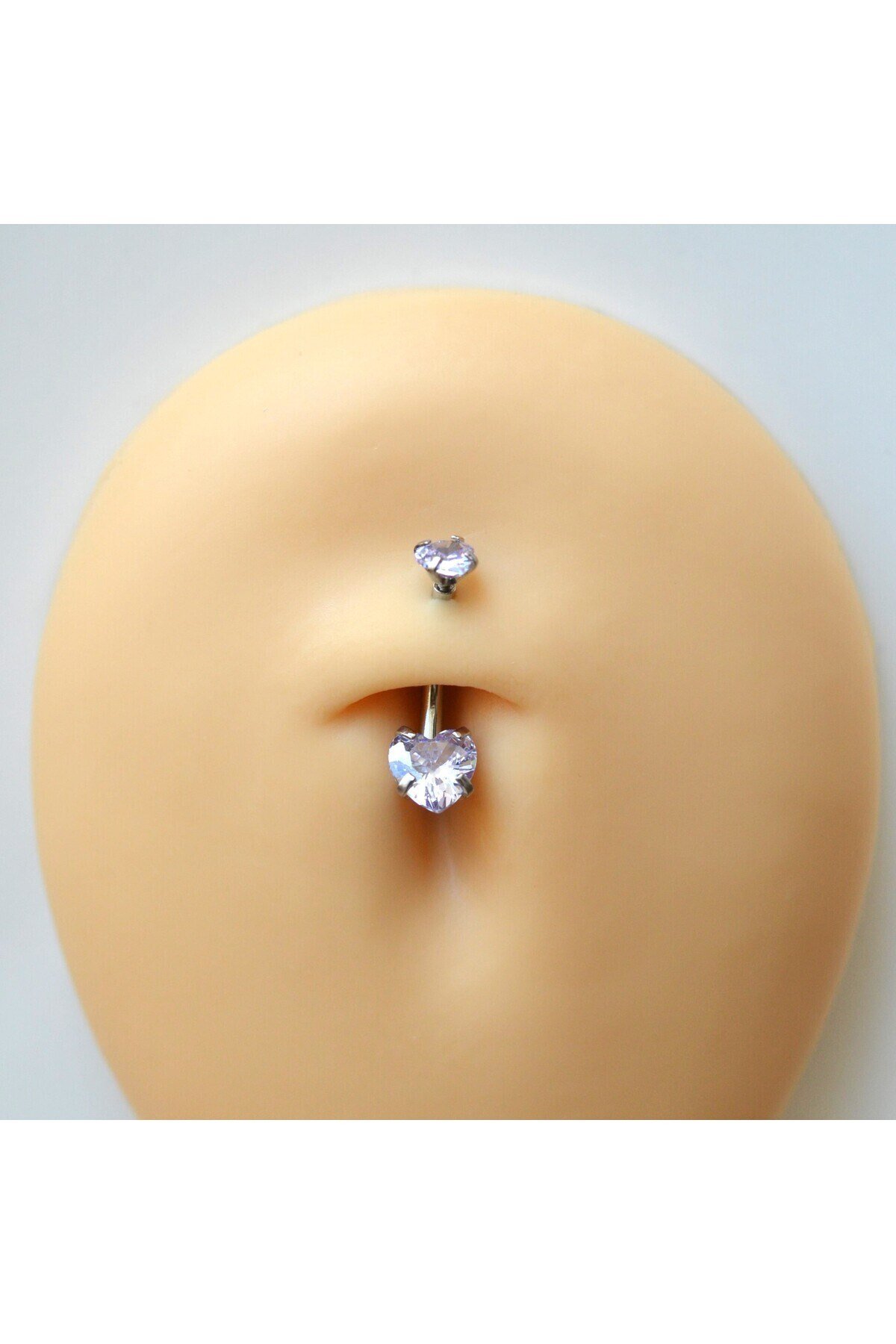316 L Çelik Zirkon Taşlı Kalp Göbek Piercingi Taşlı Kalpli Göbek Piercingi Silver Renk