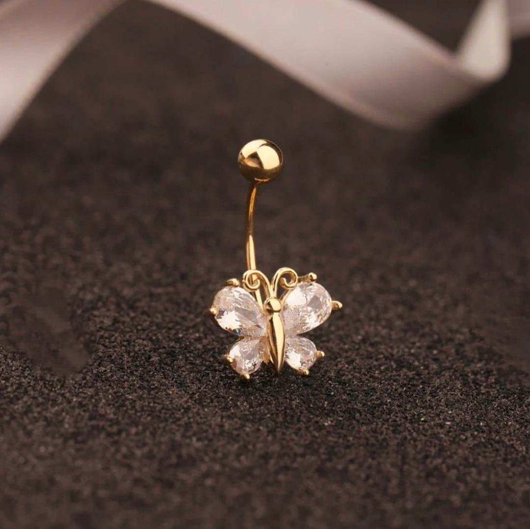 316 L Cerrahi Çelik Kelebekli Göbek Piercingi Gold Renk