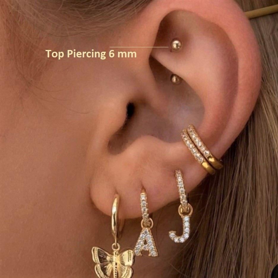 6 mm Cerrahi Çelik Gold Renkli İki Ucu Top Piercing Tragus Helix Conch Lob Daith