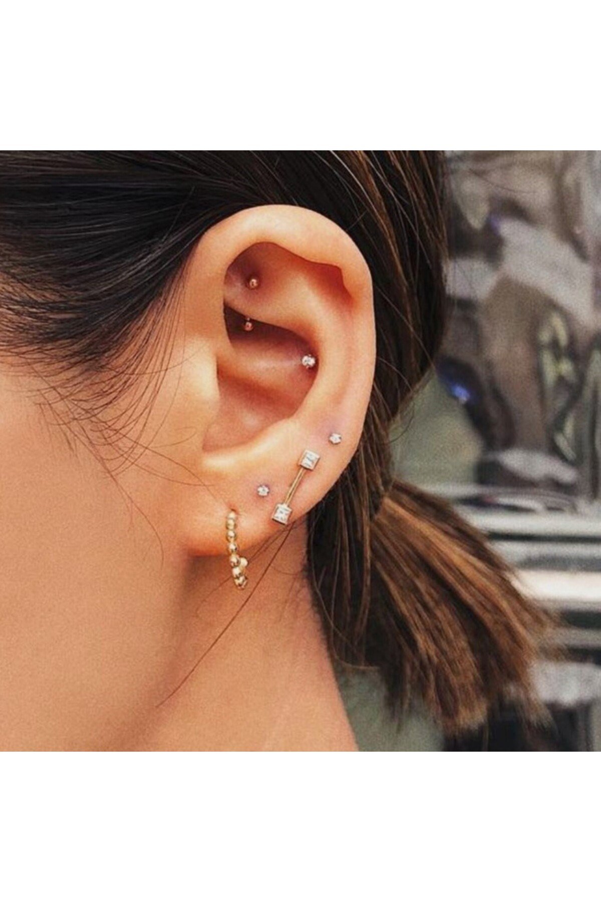 6 mm Cerrahi Çelik Gold Renkli İki Ucu Top Piercing Tragus Helix Conch Lob Daith