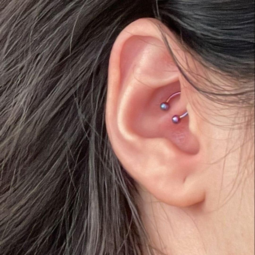 6 mm Düz Çelik Tragus Helix Piercing Hologram Renk Ucu Toplu