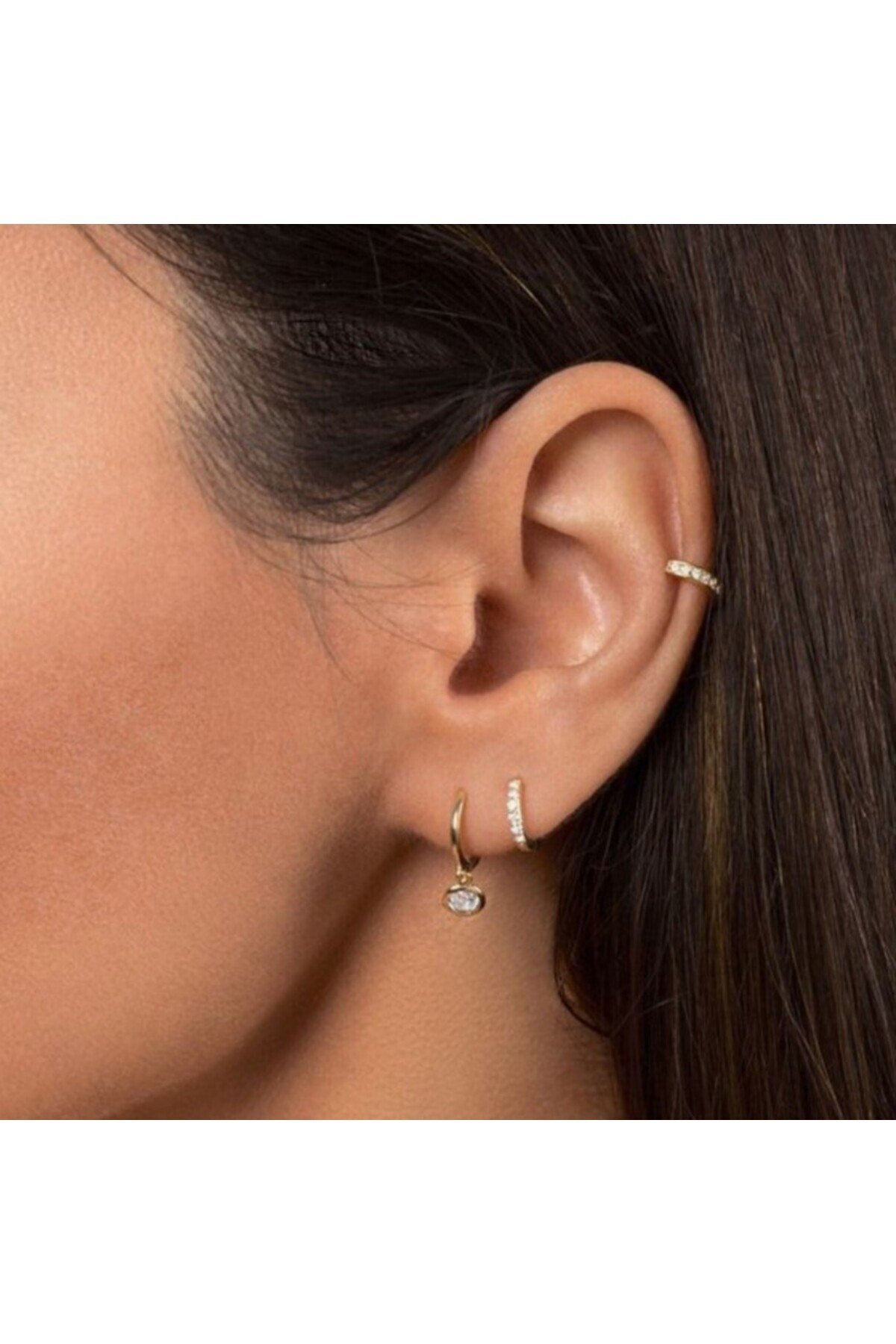 6 mm Gold Taşlı Halka Piercing Tragus Forward Helix Kıkırdak