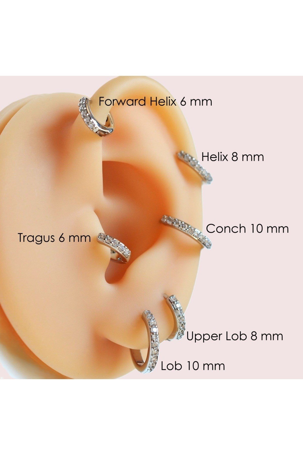 6 mm Silver Renk Taşlı Halka Piercing Tragus Forward Helix Kıkırdak